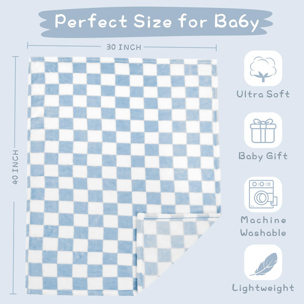Yurhap Checkered Baby Blanket Fleece Baby Blankets Neutral for Boys Girls, Super Soft Warm Lightweight Infant Toddler Newborn Receiving Blankets for Crib Stroller, 30''x40'', Khaki
