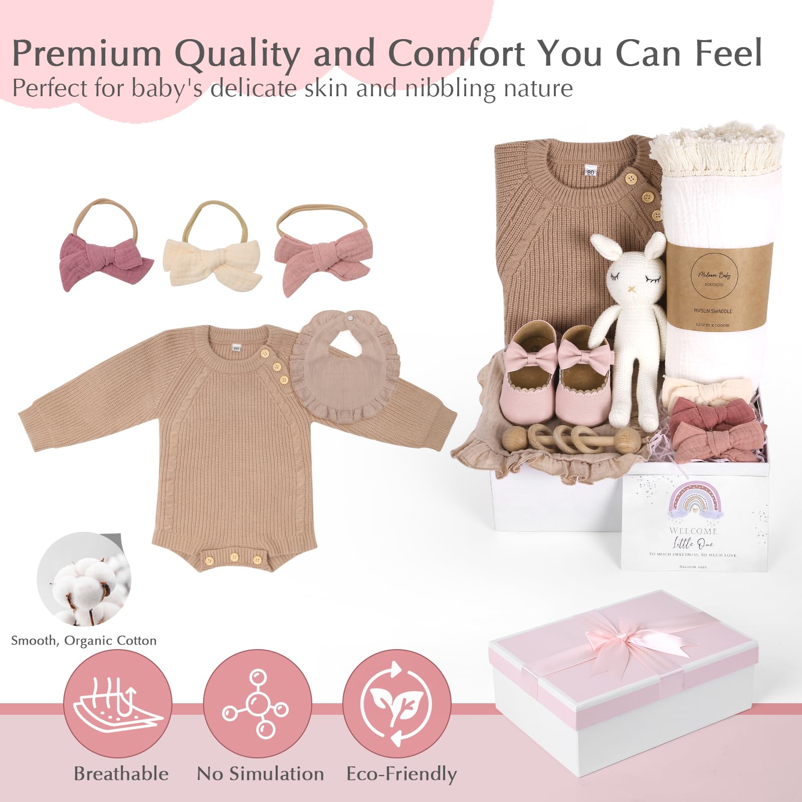 meloom Deluxe Baby Girl Gift Set, Newborn Baby Shower Gifts Basket, Newborn Gifts Box, Boho Baby Girl Essentials, Baby Shower Gifts for New Moms, Personalized New Baby Gifts