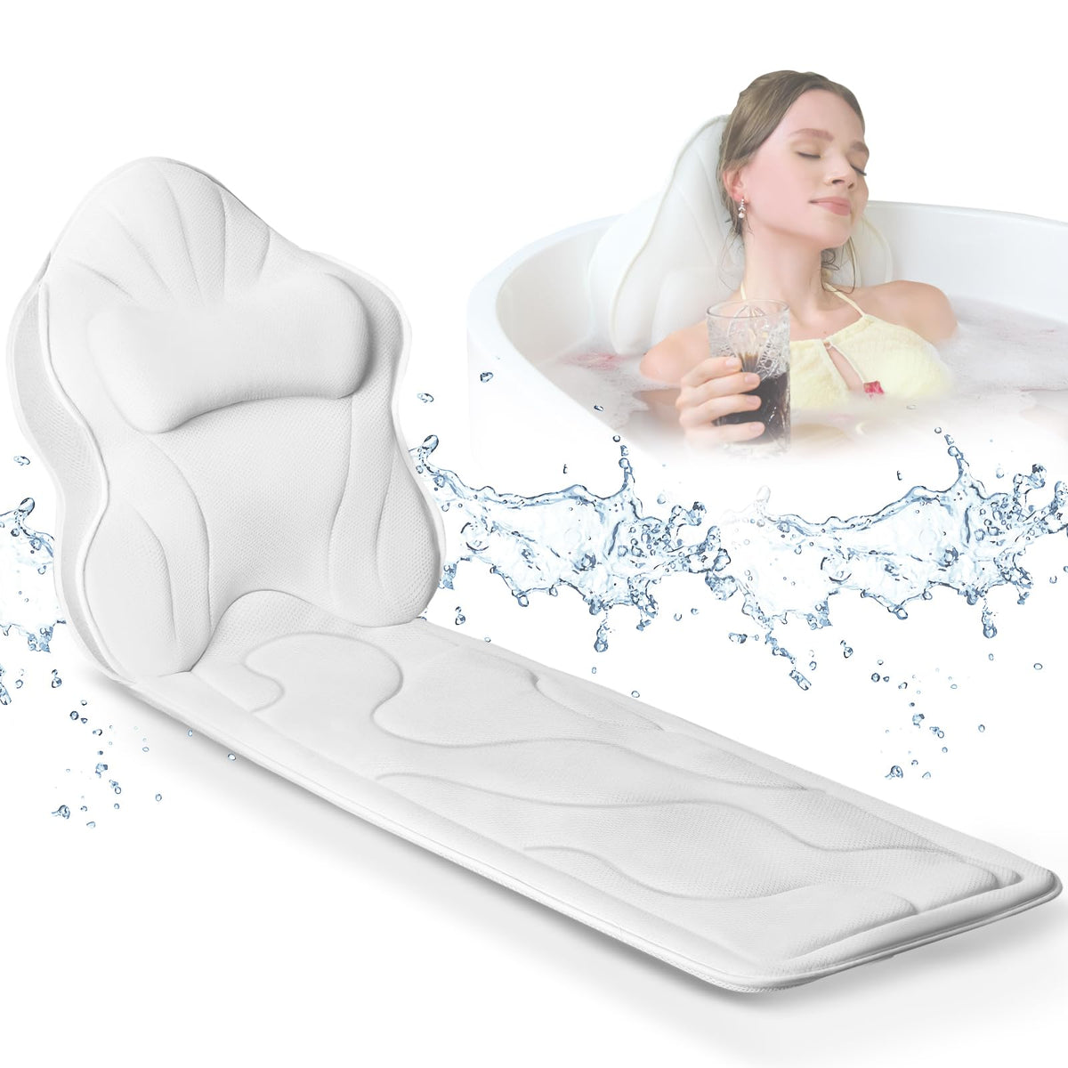 Luxury Thick Full Body Bath Pillows Mat & Cushion for Bathtub Headrest Neck Shoulder Support Comfort Relaxation Spa Accessories Perfect for a Spa Soak in Bathtub (Gray)