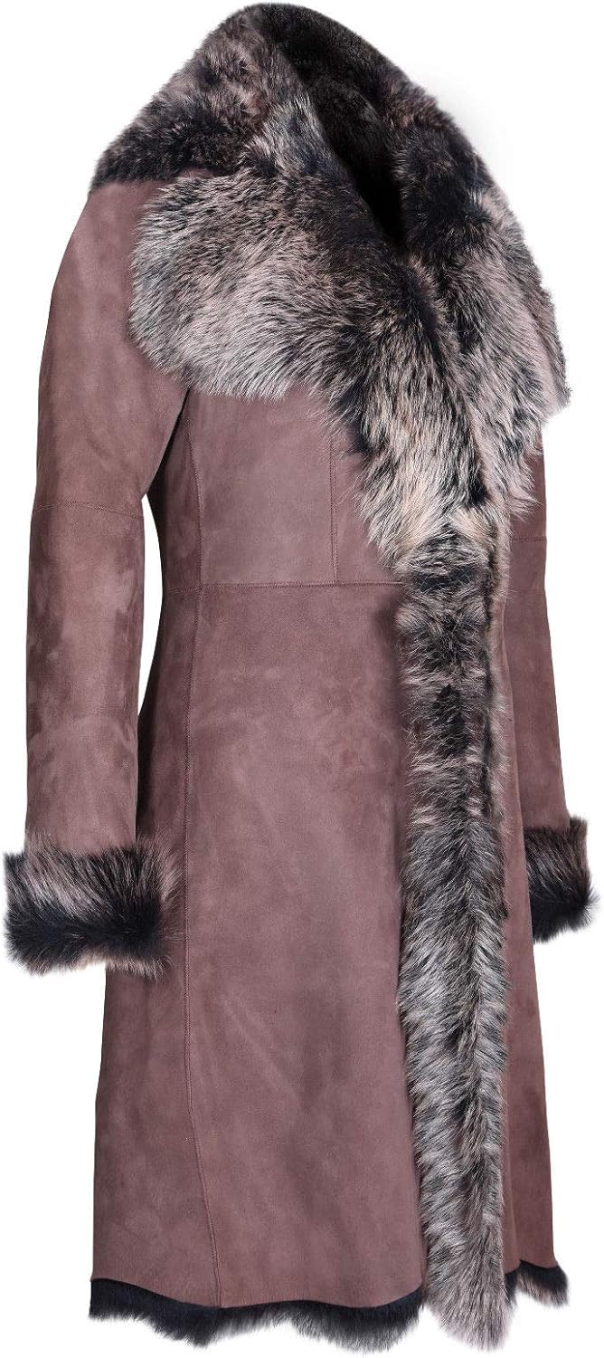 Ladies Brown Women's Real Toscana Sheepskin Leather Suede Jacket Trench Coat XL
