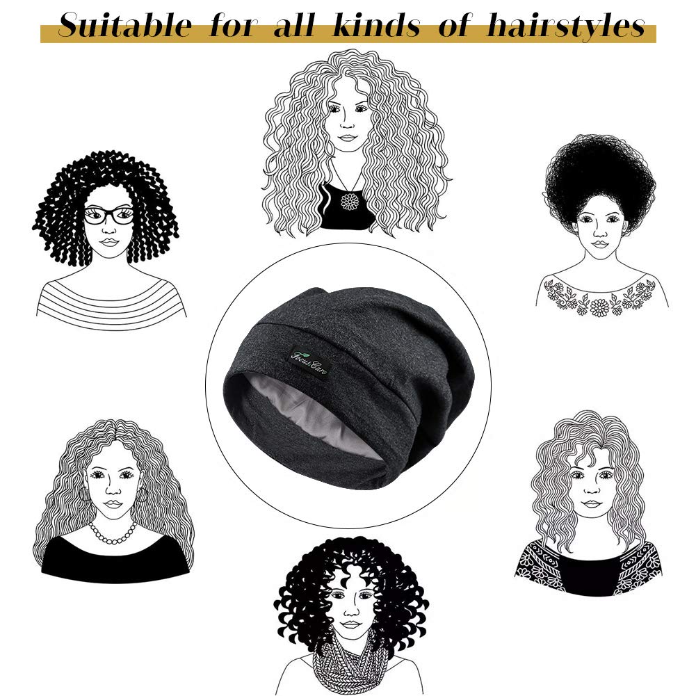 Adjustable Satin Lined Sleep Cap for Dreadlocks Curly Hair Large Head-Stay On Overnight