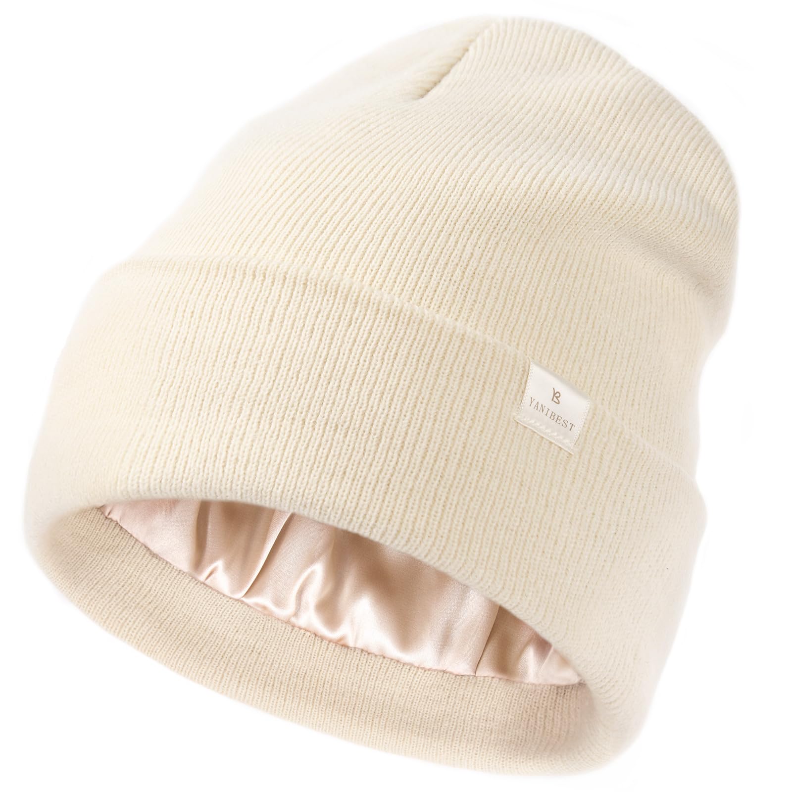 YANIBEST Satin Lined Beanie for Women Reduce Frizz Winter Hats for Women Men Silk Lining Soft Slouchy Warm Cuffed Less Static