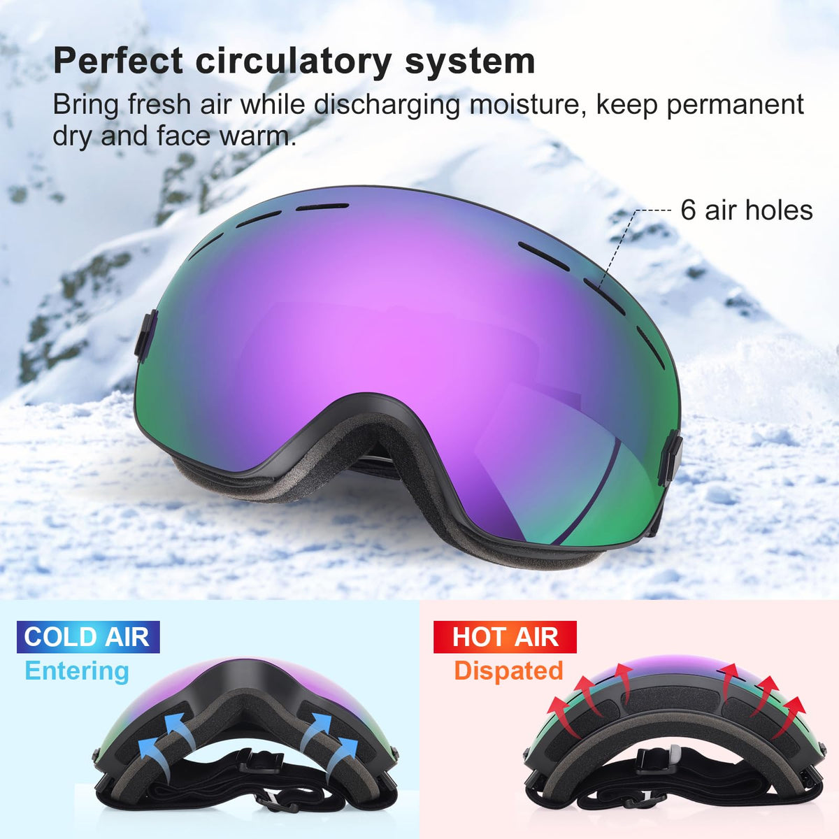 EXP VISION Snowboard Ski Goggles Men Women Youth, Anti Fog OTG Winter Snow Goggles Spherical Detachable Lens
