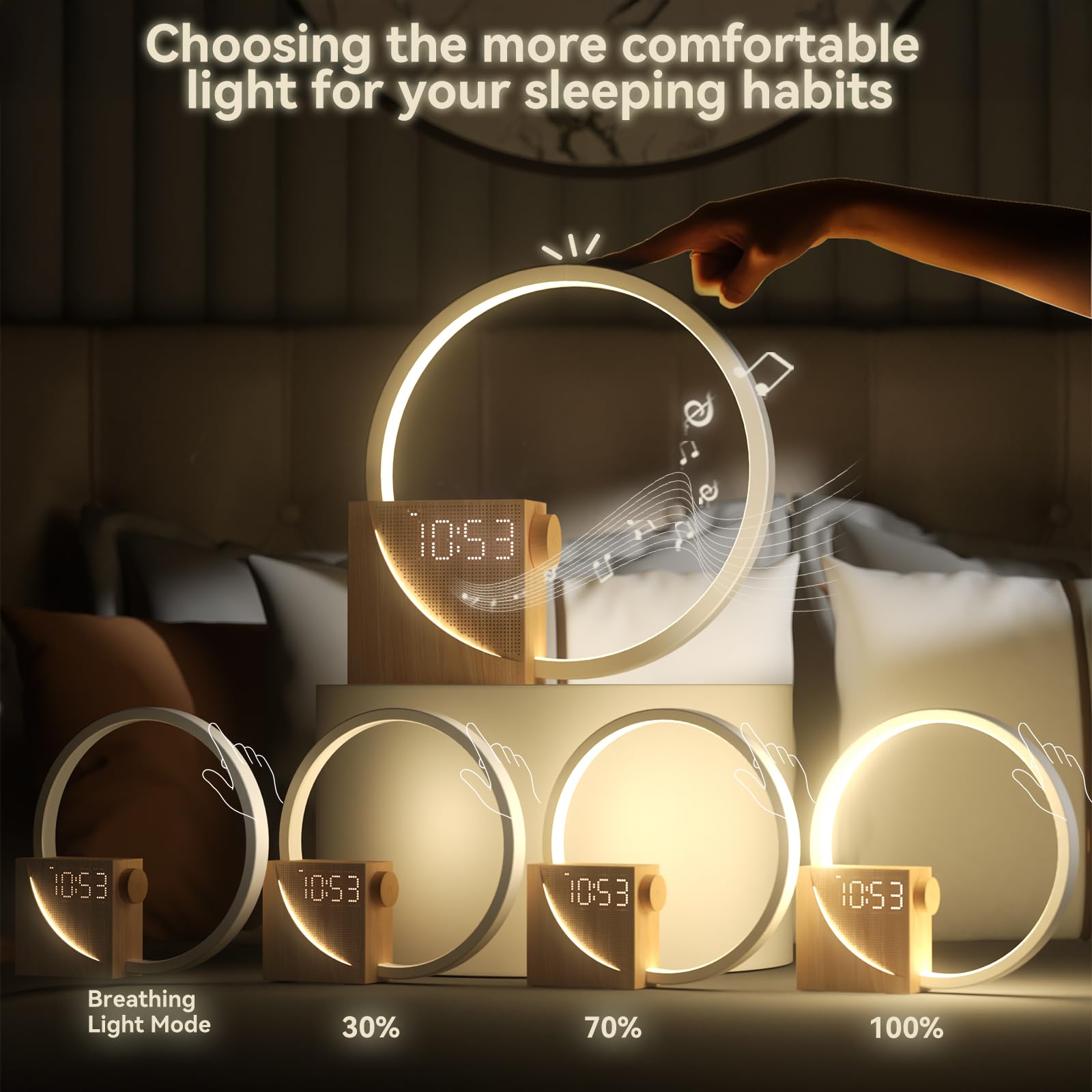 Vivilumens Sunrise Alarm Clock for Heavy Sleepers Adults, Wake-up Light, Sleep Aid 10 White Noise Sound Machines with 30/60/90 Timer, 3 Level Dimmable Touch Table Lamp with Snooze USB Charger Port