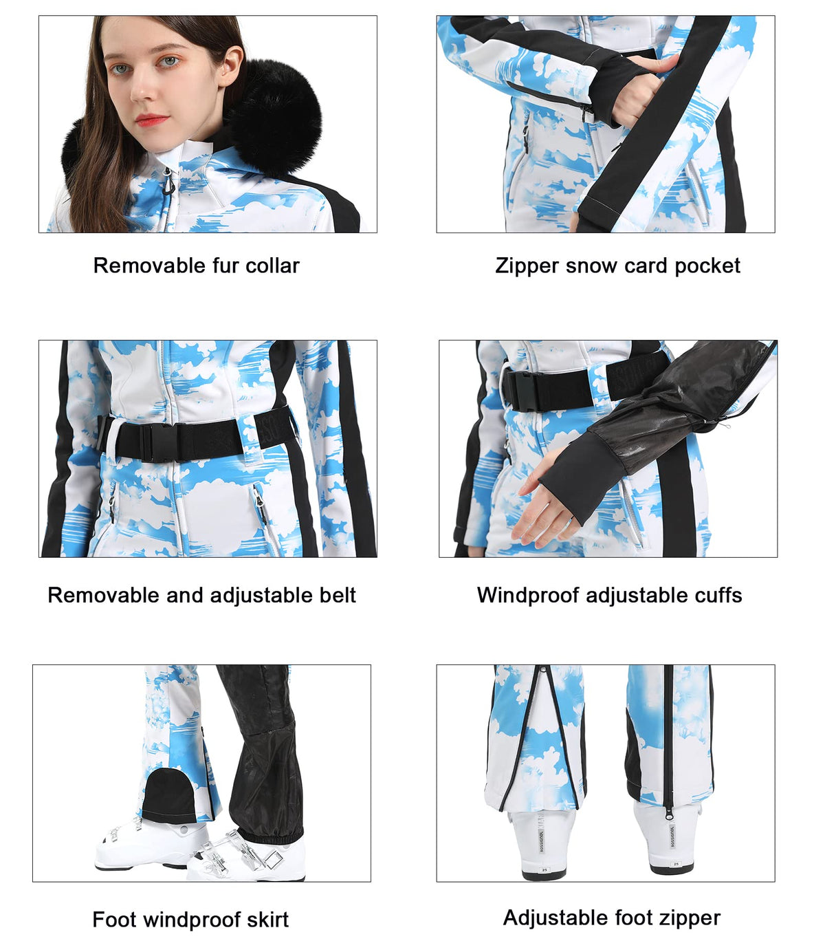 IMPHUT Women's One Piece Ski Suits Slim Waterproof Jumpsuits Windproof Snowsuit Insulated Ski Jumpsuit Skiing Sports