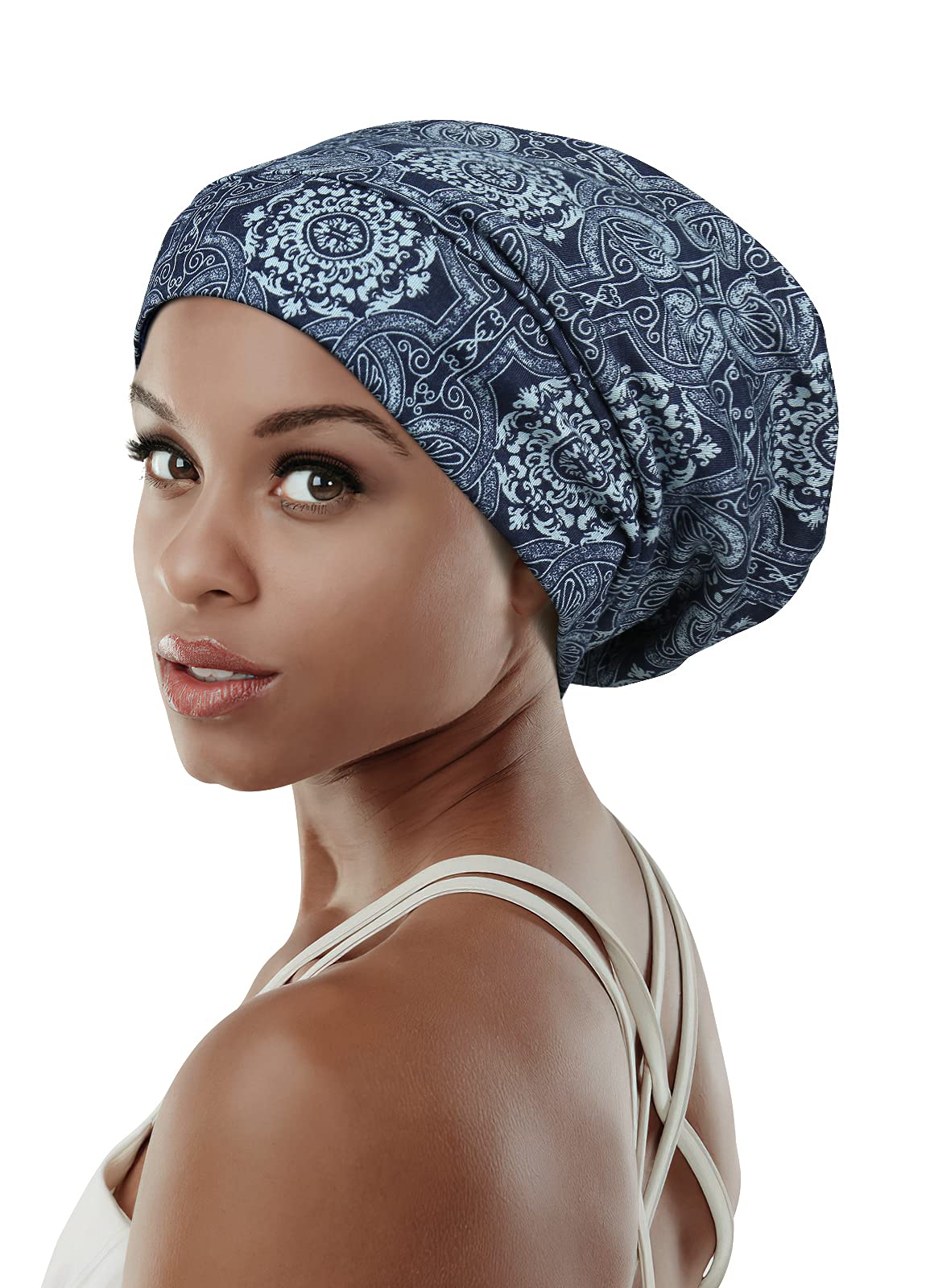 Adjustable Satin Lined Sleep Cap for Dreadlocks Curly Hair Large Head-Stay On Overnight