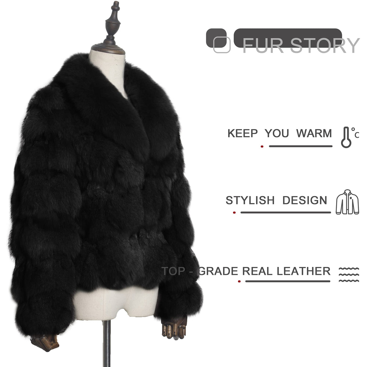 Fur Story Women's Genuine Fox Fur Coat Thick Warm Fur Jacket Winter coat