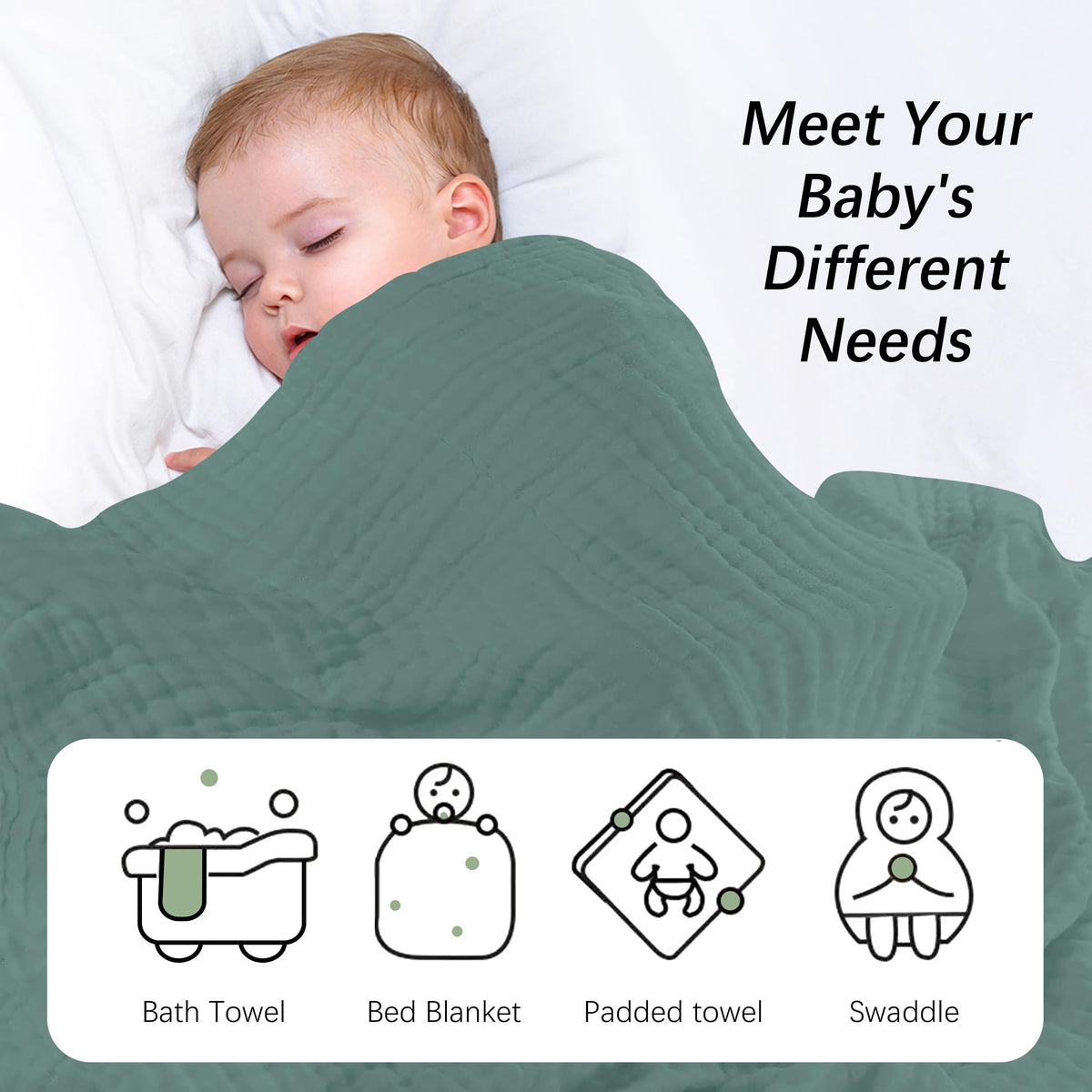 SWEET DOLPHIN Muslin Hooded Baby Bath Towels - 2 Pack 100% Cotton Towel for Babies, Infants, Toddlers - 32x32Inch - Highly Absorbent and Newborn Essential, Light Bean Paste