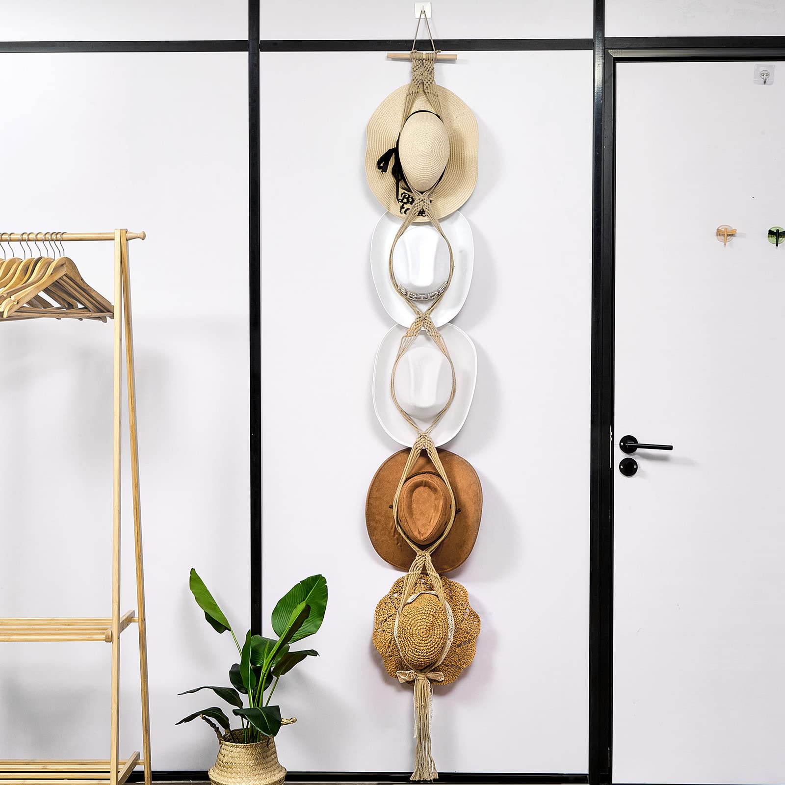 Yulejo Macrame Hat Hangers Boho Hat Rack for Wall Western Cowboy Hanging Organizer for Door Wall Room Bedroom