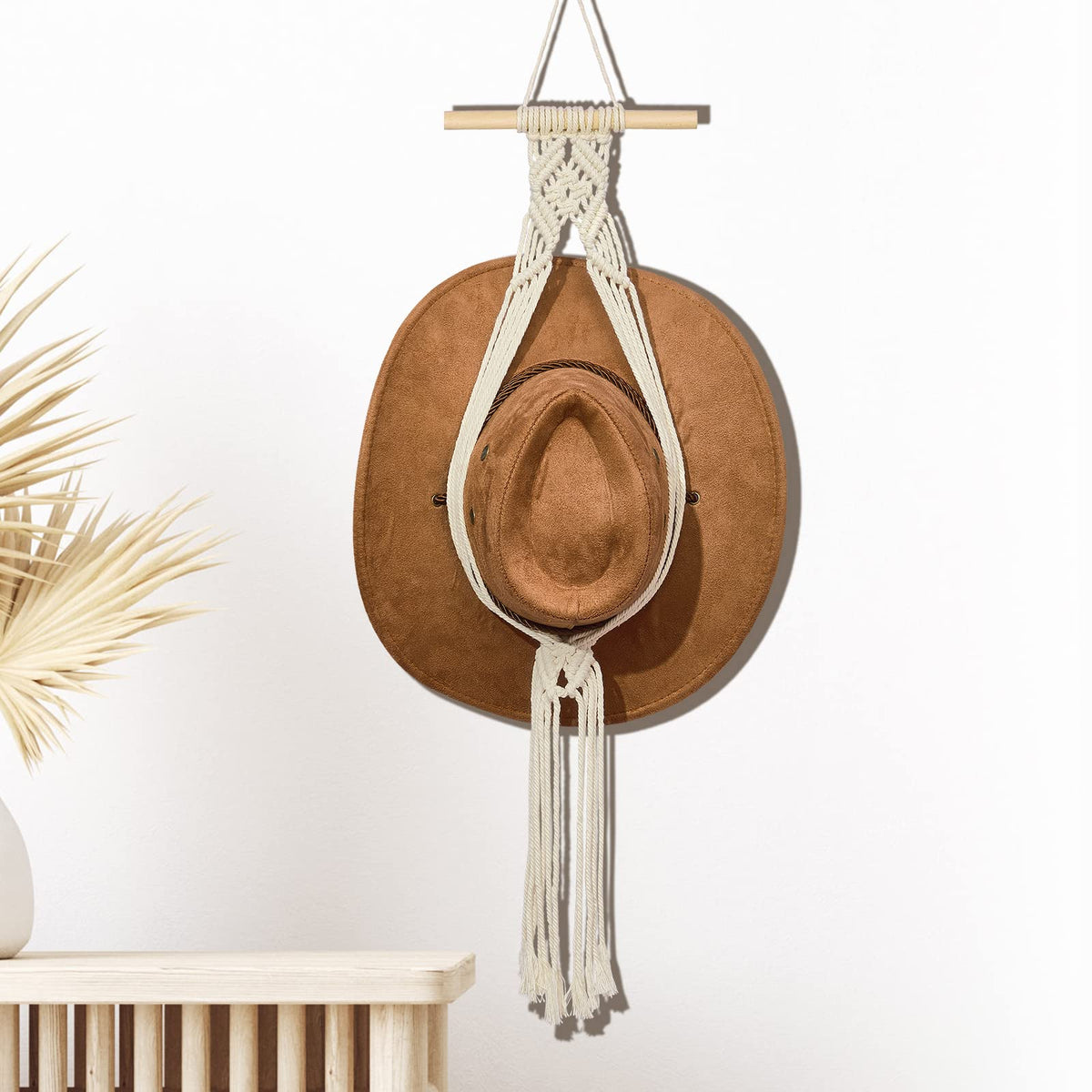 Yulejo Macrame Hat Hangers Boho Hat Rack for Wall Western Cowboy Hanging Organizer for Door Wall Room Bedroom