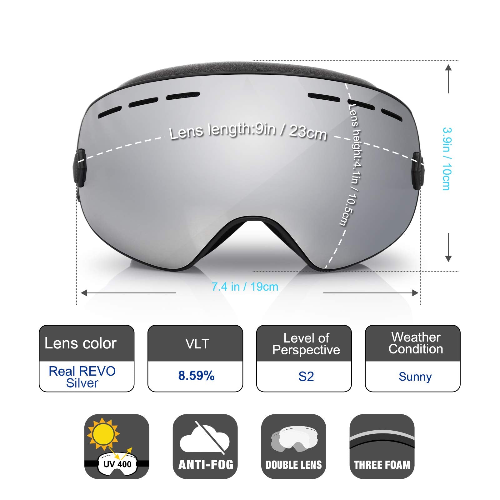 EXP VISION Snowboard Ski Goggles Men Women Youth, Anti Fog OTG Winter Snow Goggles Spherical Detachable Lens