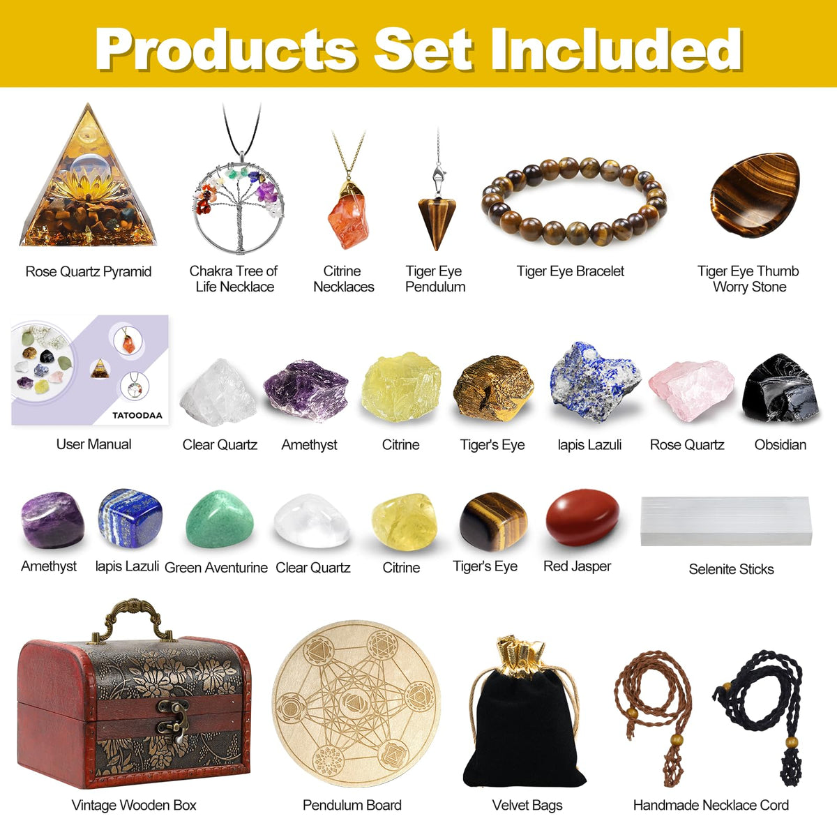 Healing Crystals Set, 28 Pcs Crystals and Healing Stones 7 Chakra Kits Obsidian Real Spiritual Protection Natural Reiki Energy Meditation Crystals for Beginners Wooden Box, Crystal Gifts for Women