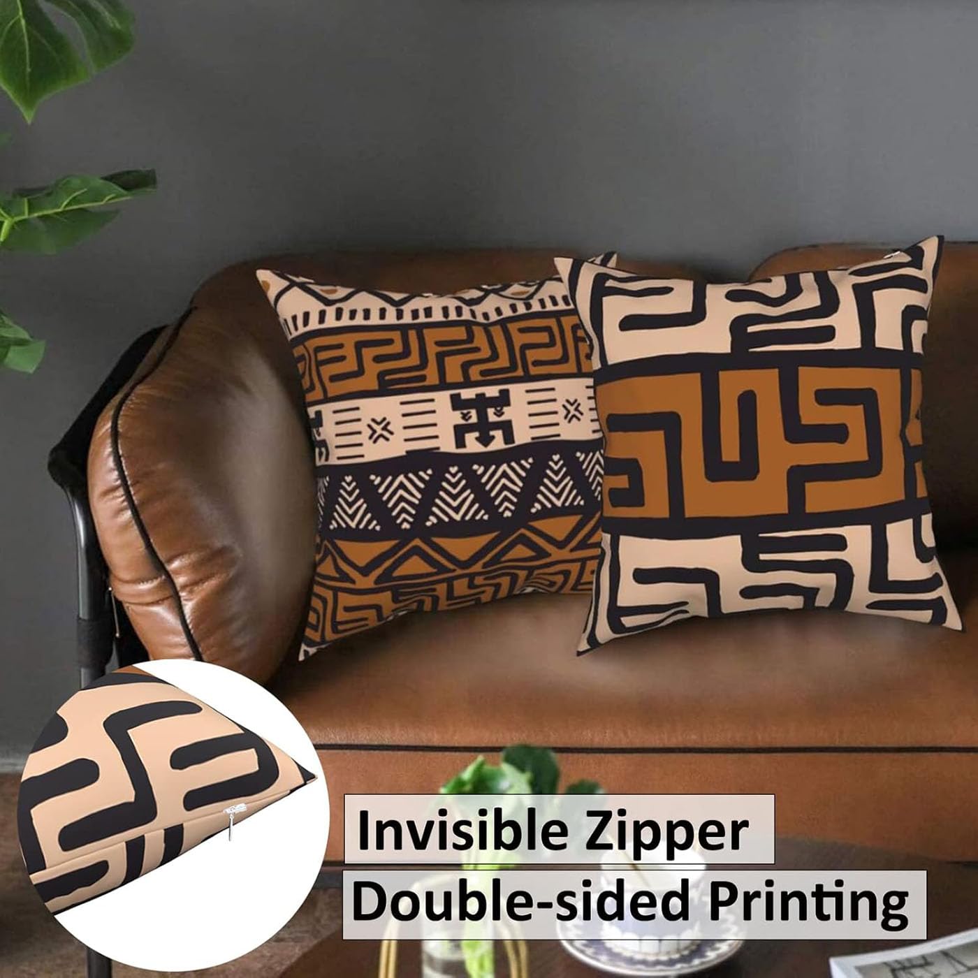 Western Native American Throw Pillow Covers 18X18 Southwestern Boho Aztec Navajo Turquoise Decorative Cushion Pillow Cases for Outdoor Home Decor Set of 4, Double Side Print (African Mudcloth)