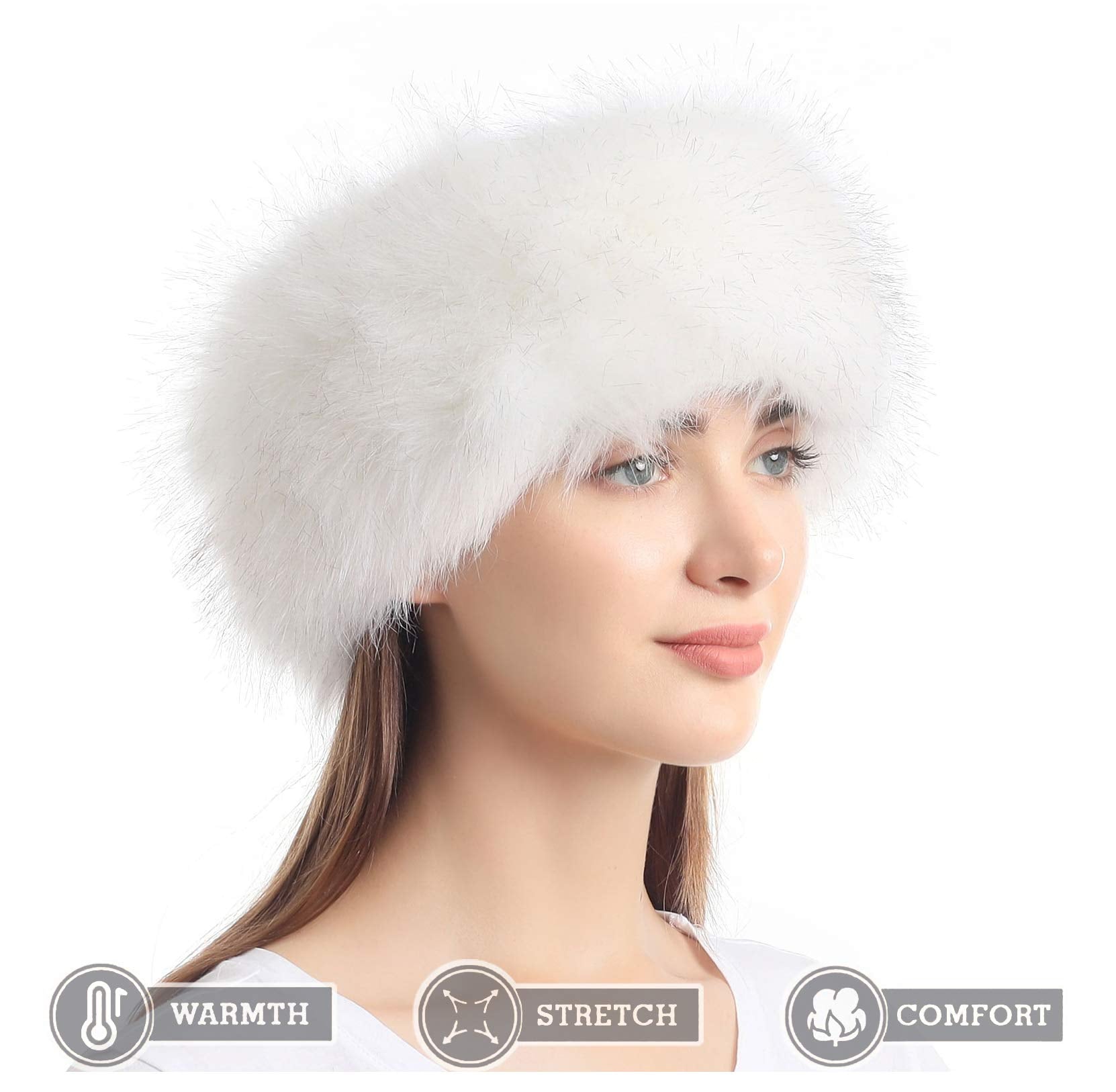 LA CARRIE Faux Fur Headband with Stretch Women's Winter Earwarmer Earmuff