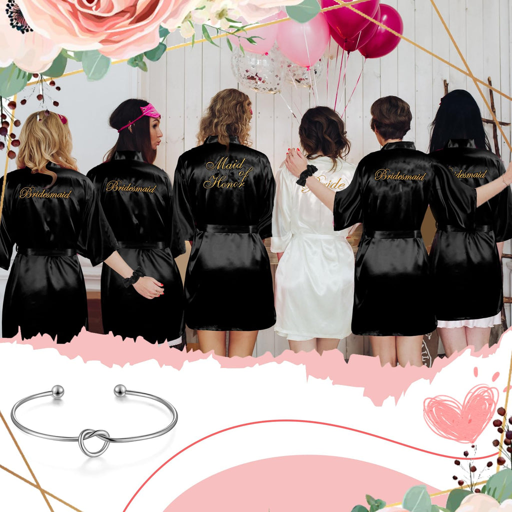 Ramede 40 Pcs Bride Bridesmaid Robes Set Bridal Party Silk Satin Robes for Wedding Bridal Shower Bachelorette Party