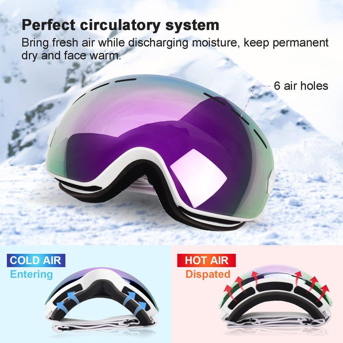 EXP VISION Snowboard Ski Goggles Men Women Youth, Anti Fog OTG Winter Snow Goggles Spherical Detachable Lens