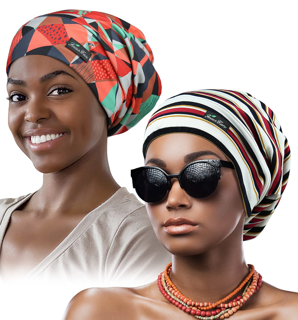 Adjustable Satin Lined Sleep Cap for Dreadlocks Curly Hair Large Head-Stay On Overnight