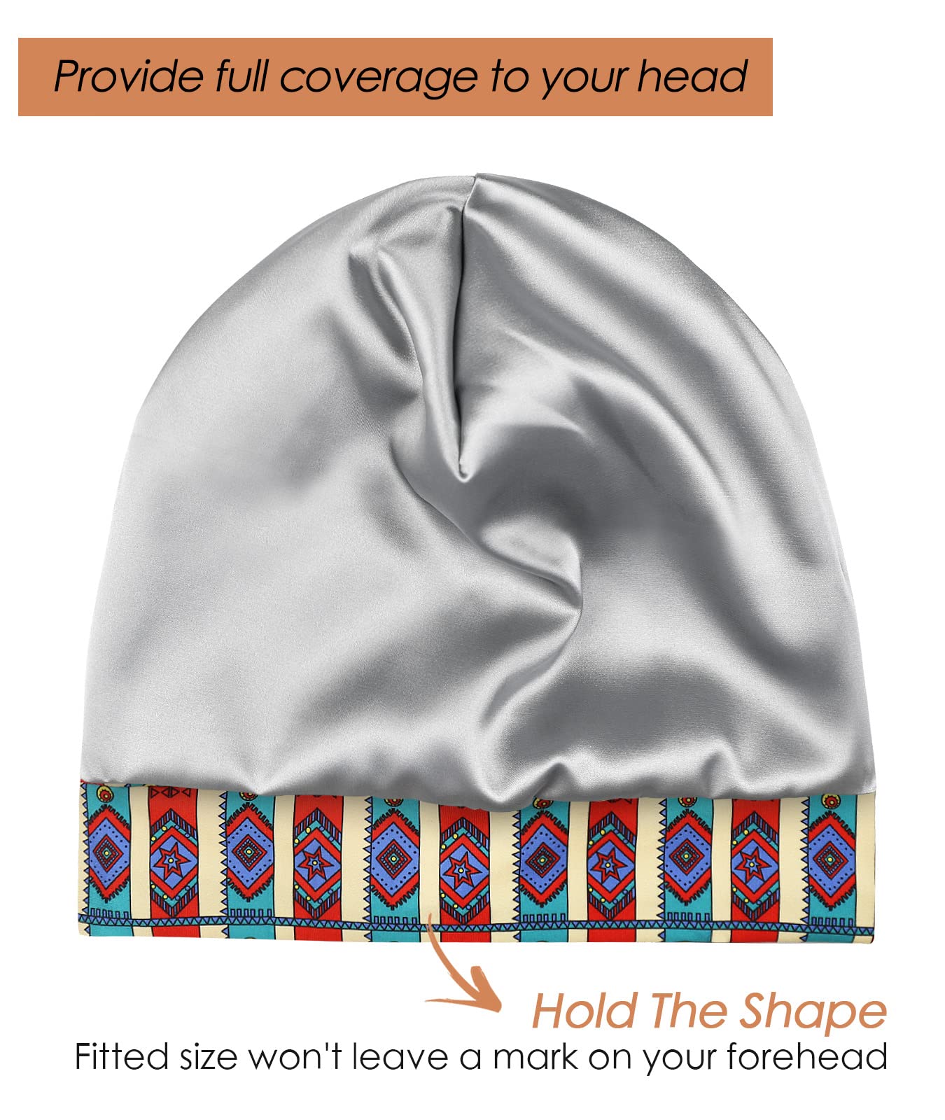 Adjustable Satin Lined Sleep Cap for Dreadlocks Curly Hair Large Head-Stay On Overnight