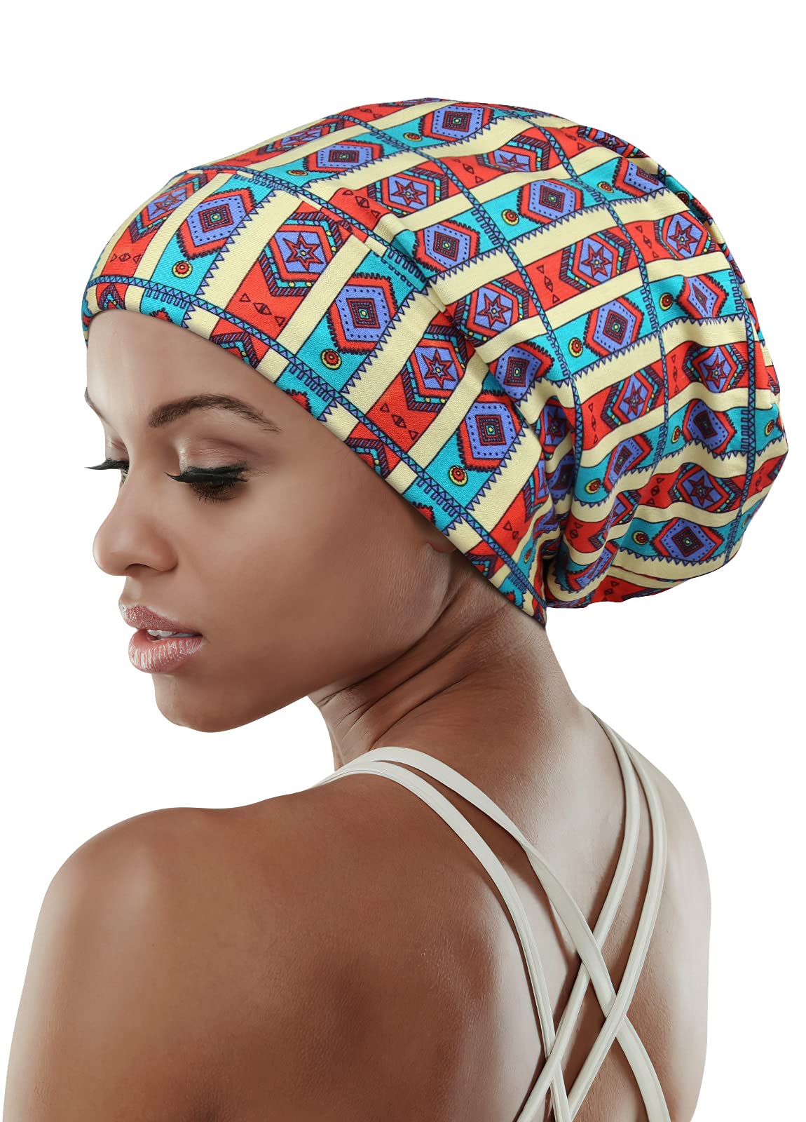 Adjustable Satin Lined Sleep Cap for Dreadlocks Curly Hair Large Head-Stay On Overnight