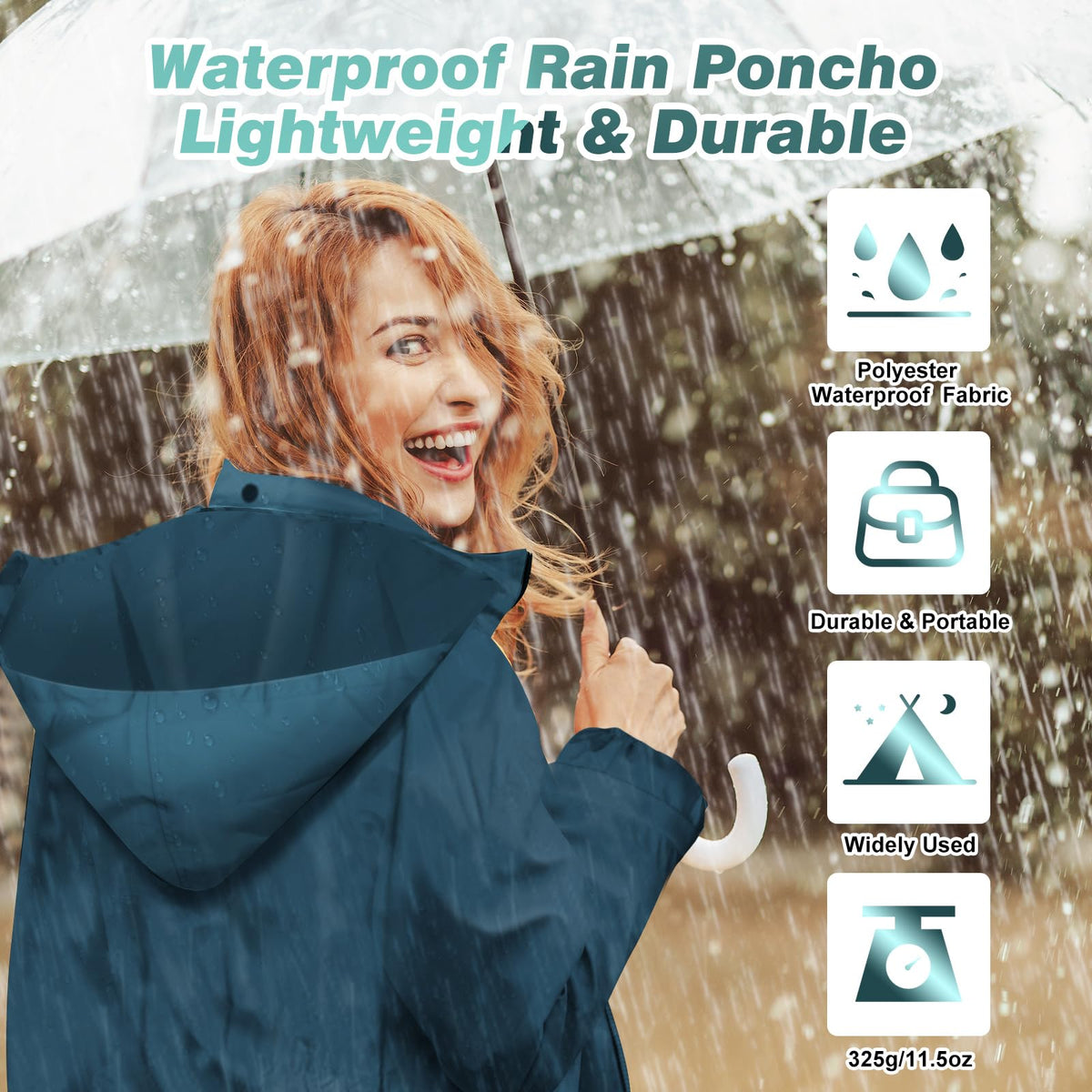 LAMA Womens Long Raincoats Rain Jacket Waterproof Packable Hooded Windbreaker Lightweight Adjustable Waist for Outdoor
