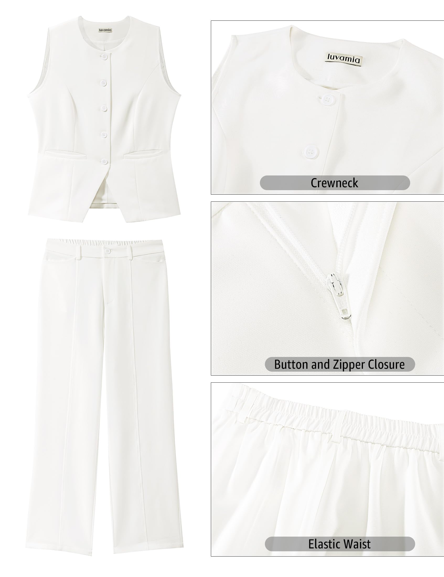 luvamia Vest Pants Suits for Women Dressy 2 Piece Business Casual Outfits Sleeveless Blazer Wide Leg Pants Pantsuit Sets