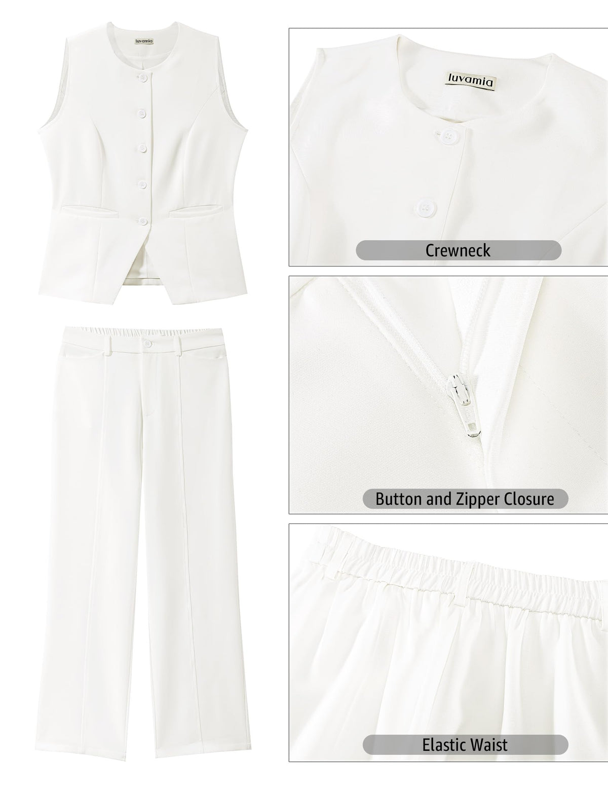 luvamia Vest Pants Suits for Women Dressy 2 Piece Business Casual Outfits Sleeveless Blazer Wide Leg Pants Pantsuit Sets