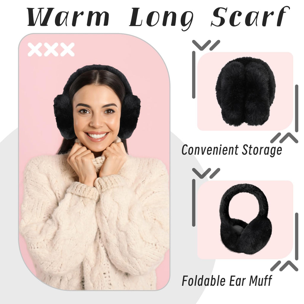 Geyoga 6 Pcs Winter Warm Set for Women Warm Beanies Hats Touchscreen Gloves Long Scarf Ear Muffs Socks Winter Gifts for Women