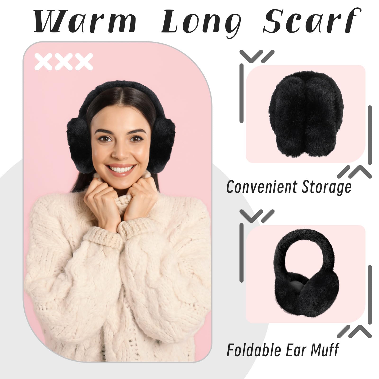 Geyoga 6 Pcs Winter Warm Set for Women Warm Beanies Hats Touchscreen Gloves Long Scarf Ear Muffs Socks Winter Gifts for Women