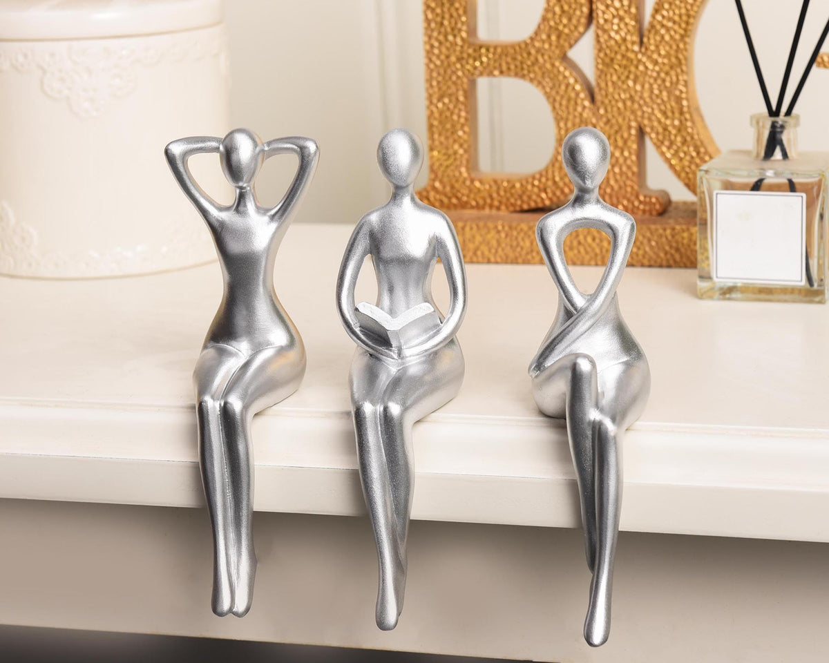 Quoowiit Gold Decor Thinker Statue Decor Book Shelf Decor, Abstract Statue Ornament Office Decor Modern Home Decor Decorations for Living Room Collectable Figurines Coffee Table Decor 3 Piece