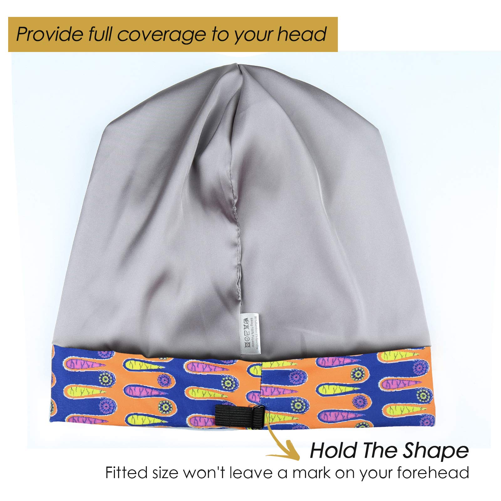 Adjustable Satin Lined Sleep Cap for Dreadlocks Curly Hair Large Head-Stay On Overnight