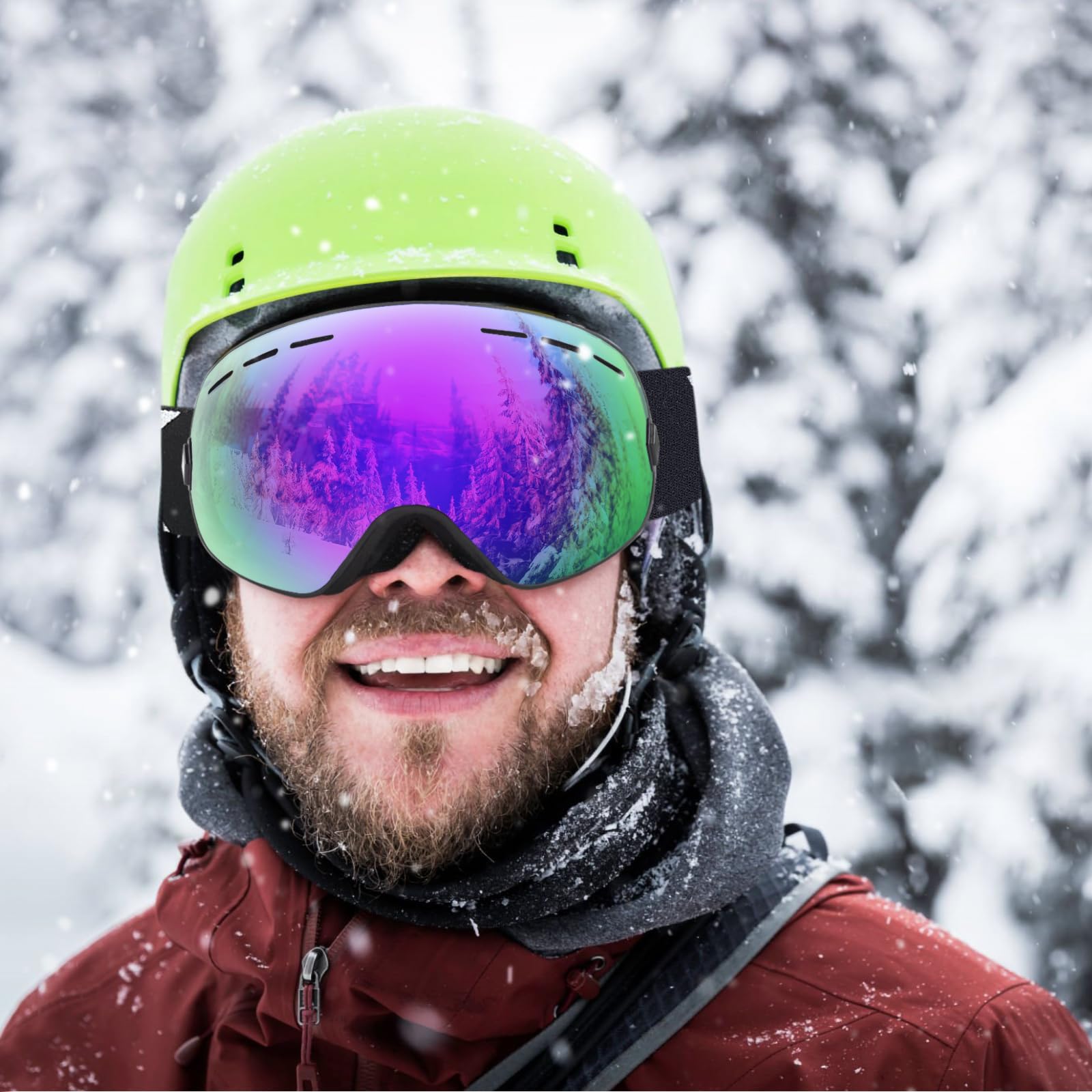 EXP VISION Snowboard Ski Goggles Men Women Youth, Anti Fog OTG Winter Snow Goggles Spherical Detachable Lens