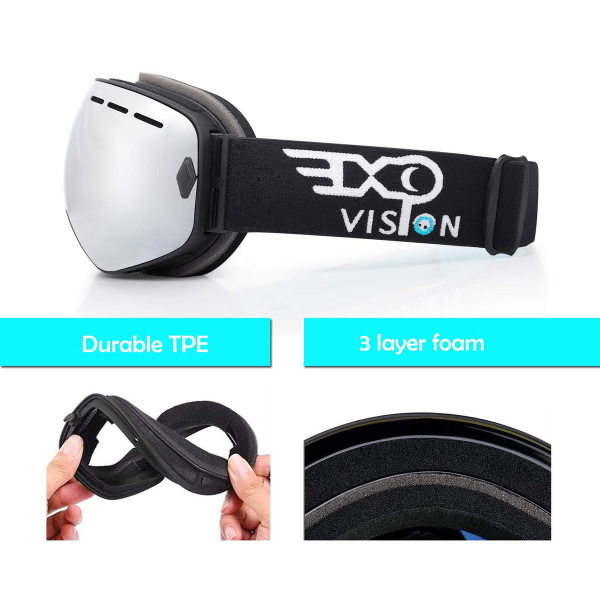 EXP VISION Snowboard Ski Goggles Men Women Youth, Anti Fog OTG Winter Snow Goggles Spherical Detachable Lens