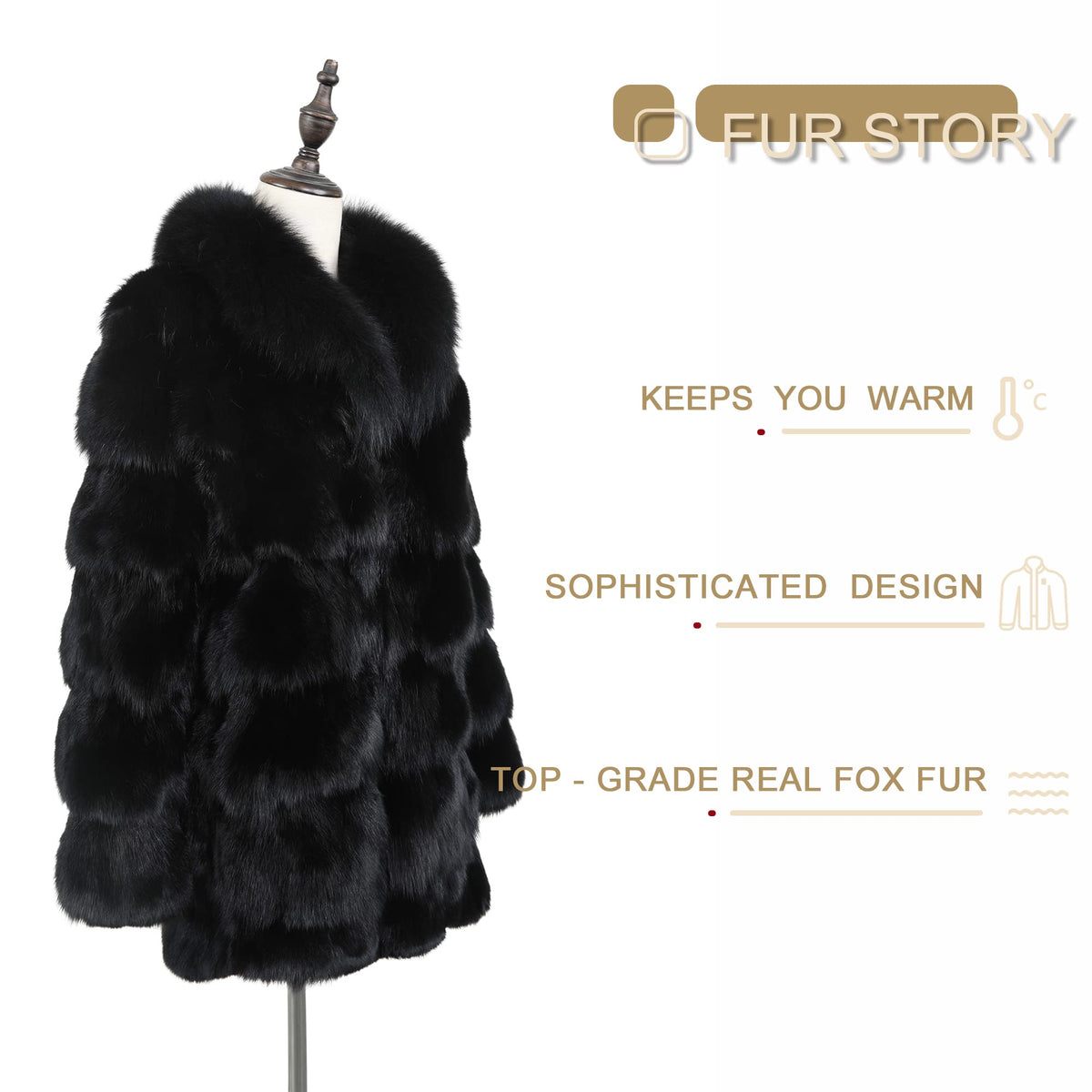 Fur Story Women's Genuine Fox Fur Coat Thick Warm Fur Jacket Winter coat