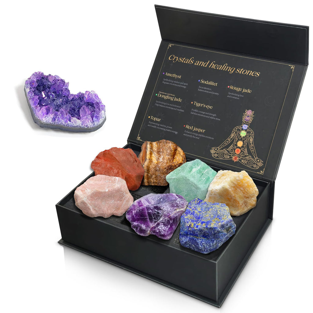 Healing Crystals Set, 28 Pcs Crystals and Healing Stones 7 Chakra Kits Obsidian Real Spiritual Protection Natural Reiki Energy Meditation Crystals for Beginners Wooden Box, Crystal Gifts for Women