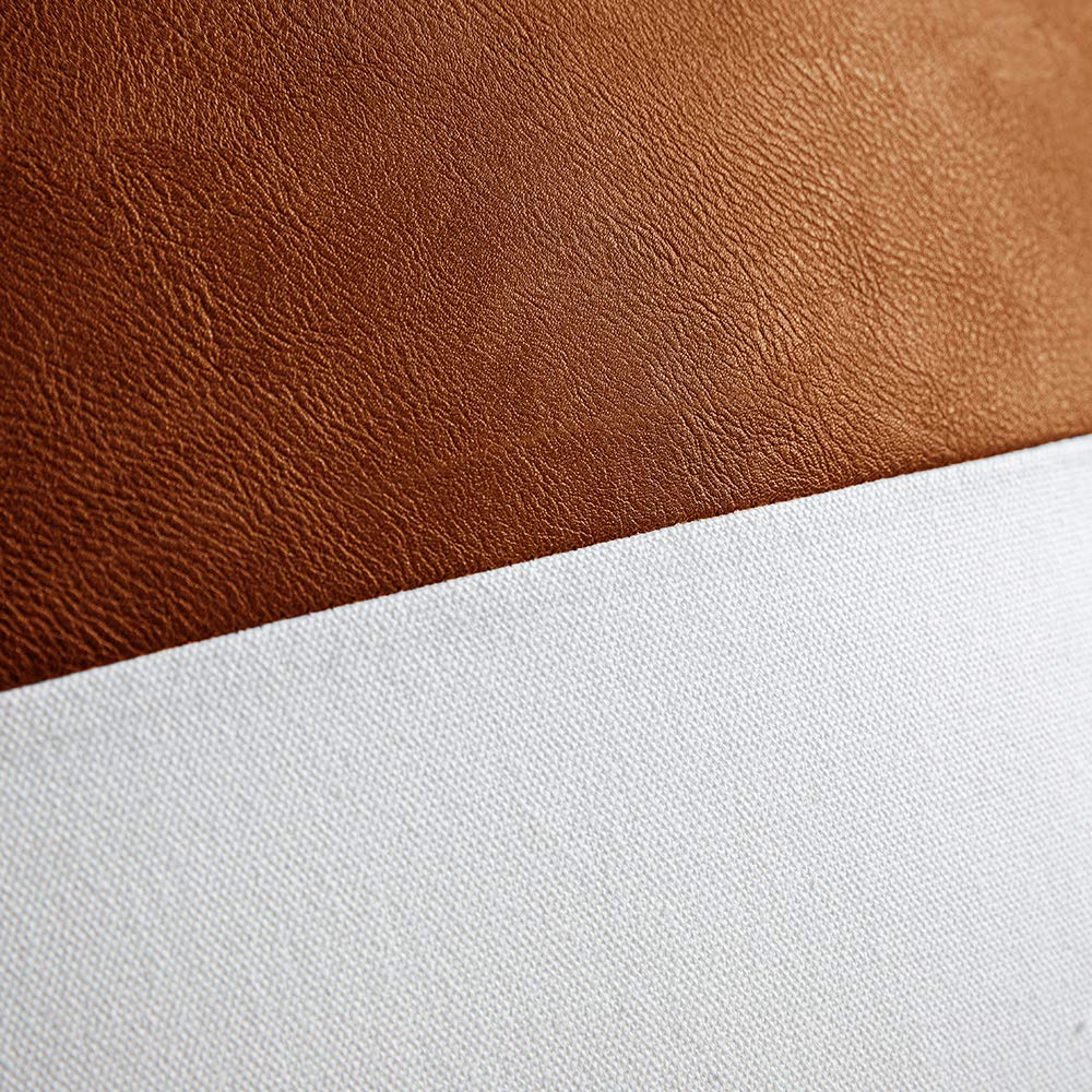 DEZENE Leather Throw Pillow Covers, Set of 2 Modern Leather/Cotton Decorative Pillowcases for Home Decor Bedroom Living Room Couch Bed Sofa, 18x18 Inch, Cognac-Brown and White