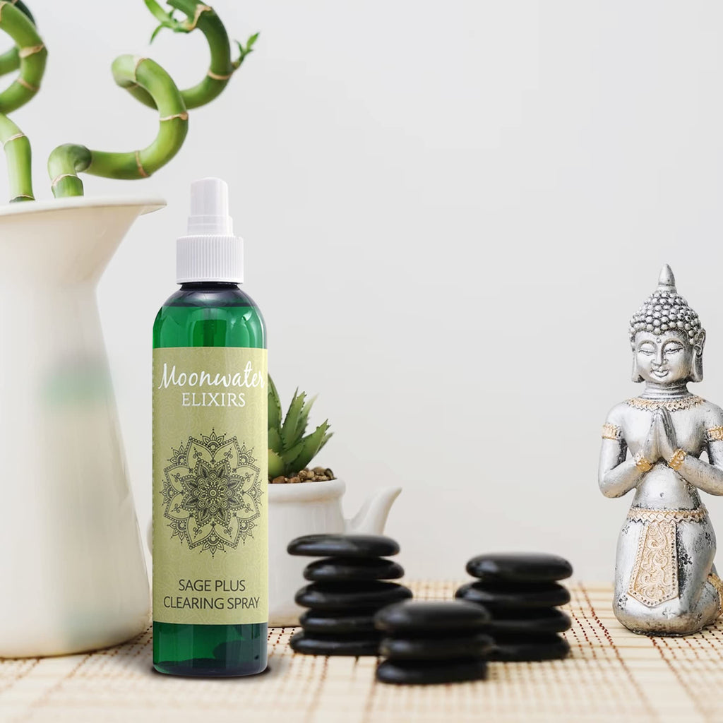 White Sage Smudge Spray for Spiritual Cleansing & Aura Protection, Sage Mist for Cleansing Negative Energy & Protection, Home & Meditation, Clear Quartz Reiki Energized Aromatherapy Room Spray - 4oz