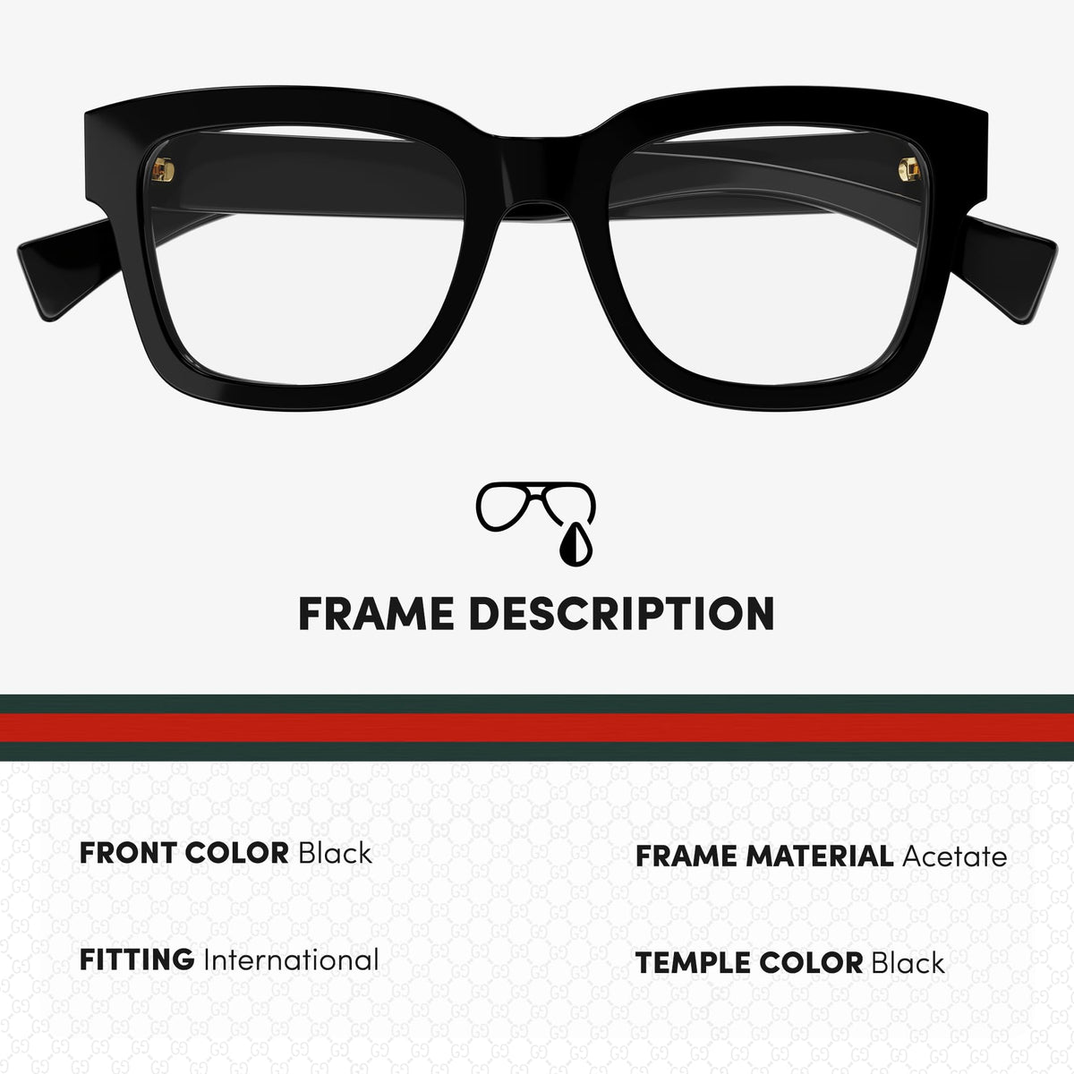 Gucci GG1138O Square Shape Eyeglasses + Bundle with eSHADES Luxury Eyewear Kit