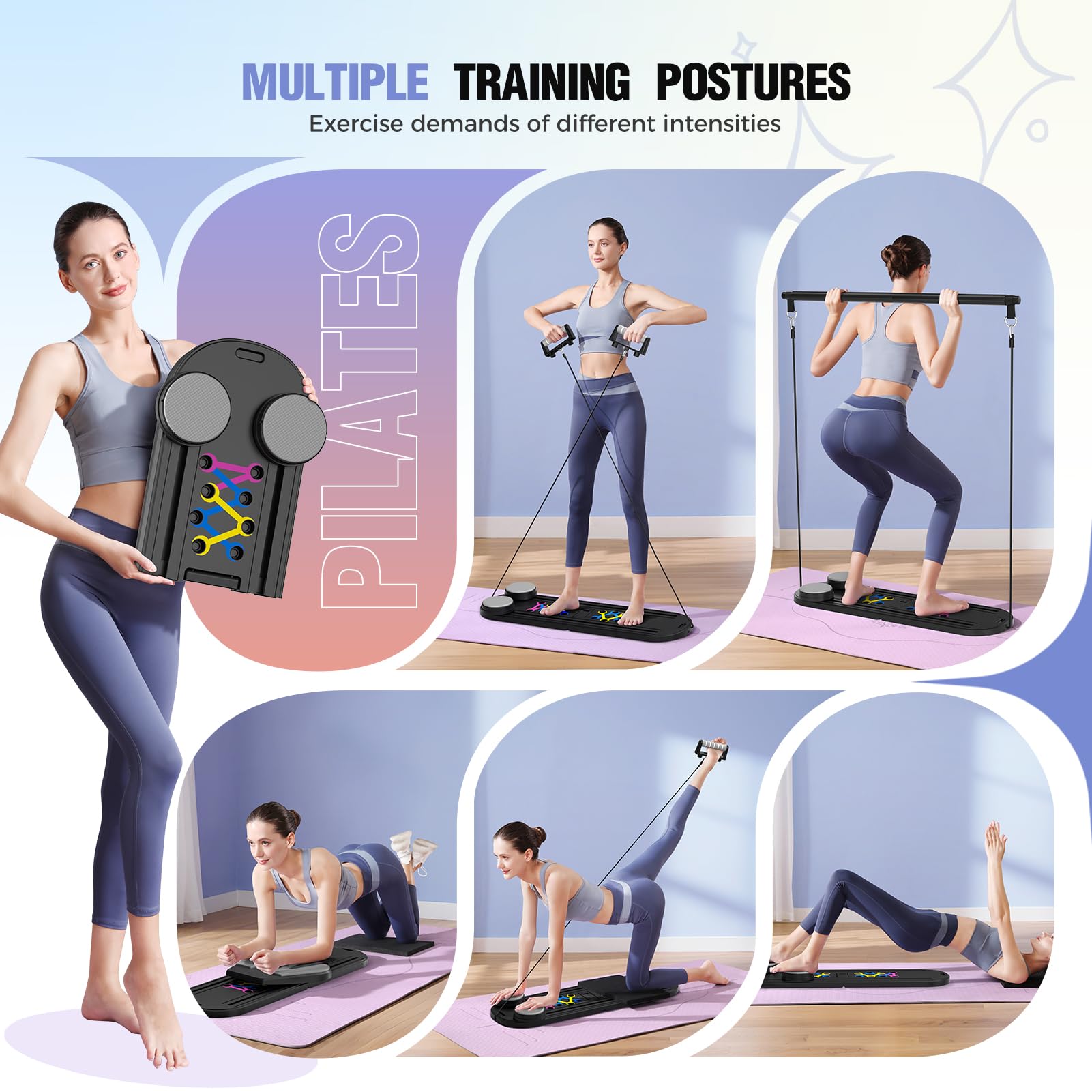 Pilates Reformer, Foldable Pilates Board, 7-in-1 Multi-Function Pilates Equipment, Home Pilates Set, Full Body Workout, Universal Portable Gym Equipment for Core Strength and Pilates Training