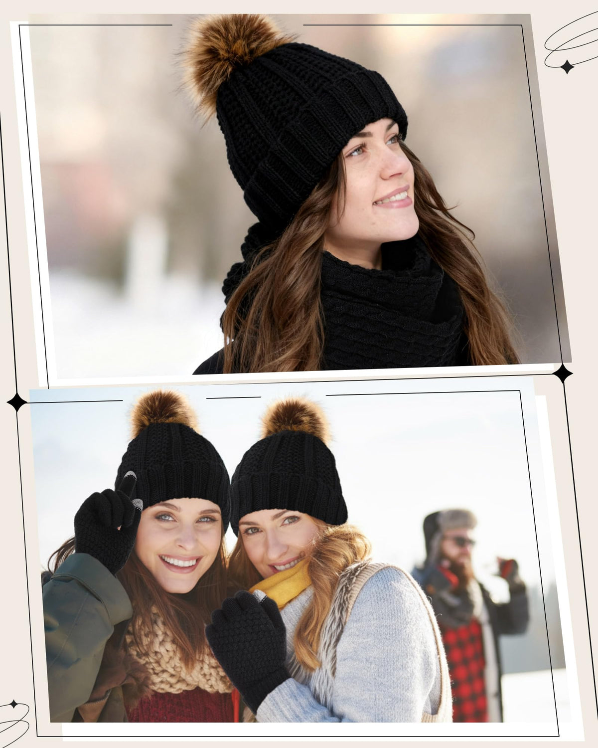 Geyoga 6 Pcs Winter Warm Set for Women Warm Beanies Hats Touchscreen Gloves Long Scarf Ear Muffs Socks Winter Gifts for Women