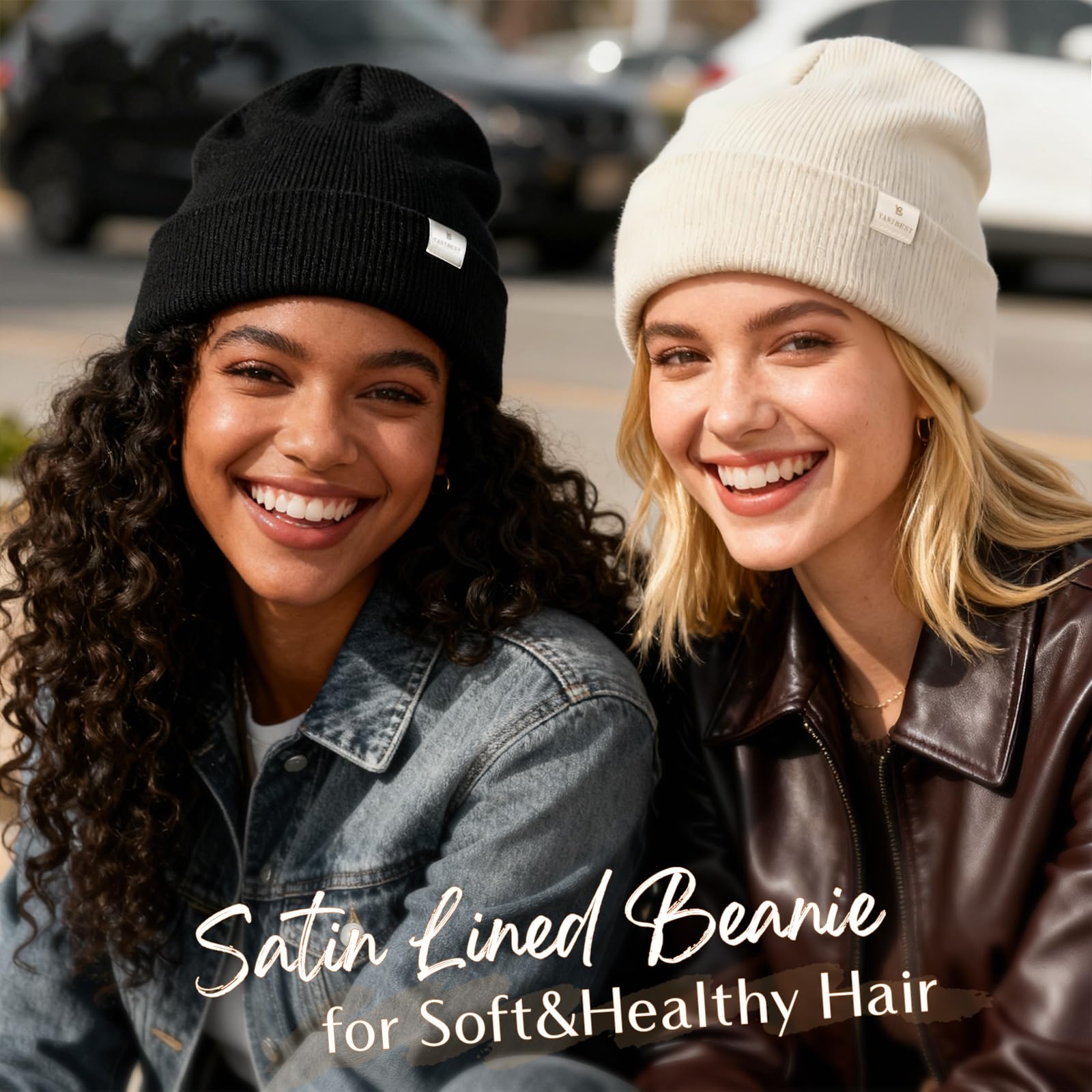 YANIBEST Satin Lined Beanie for Women Reduce Frizz Winter Hats for Women Men Silk Lining Soft Slouchy Warm Cuffed Less Static