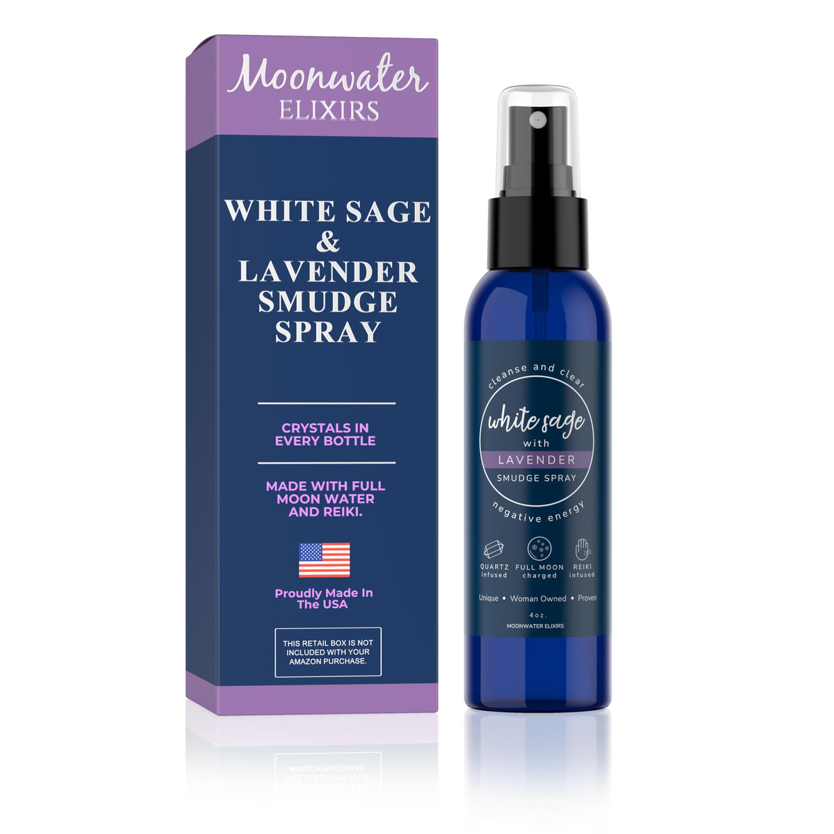 White Sage Smudge Spray for Spiritual Cleansing & Aura Protection, Sage Mist for Cleansing Negative Energy & Protection, Home & Meditation, Clear Quartz Reiki Energized Aromatherapy Room Spray - 4oz