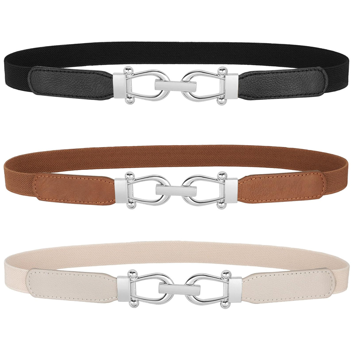JASGOOD Women Skinny Elastic Belt for Dresses,Thin Retro Stretch Waist Belt with Golden Buckle