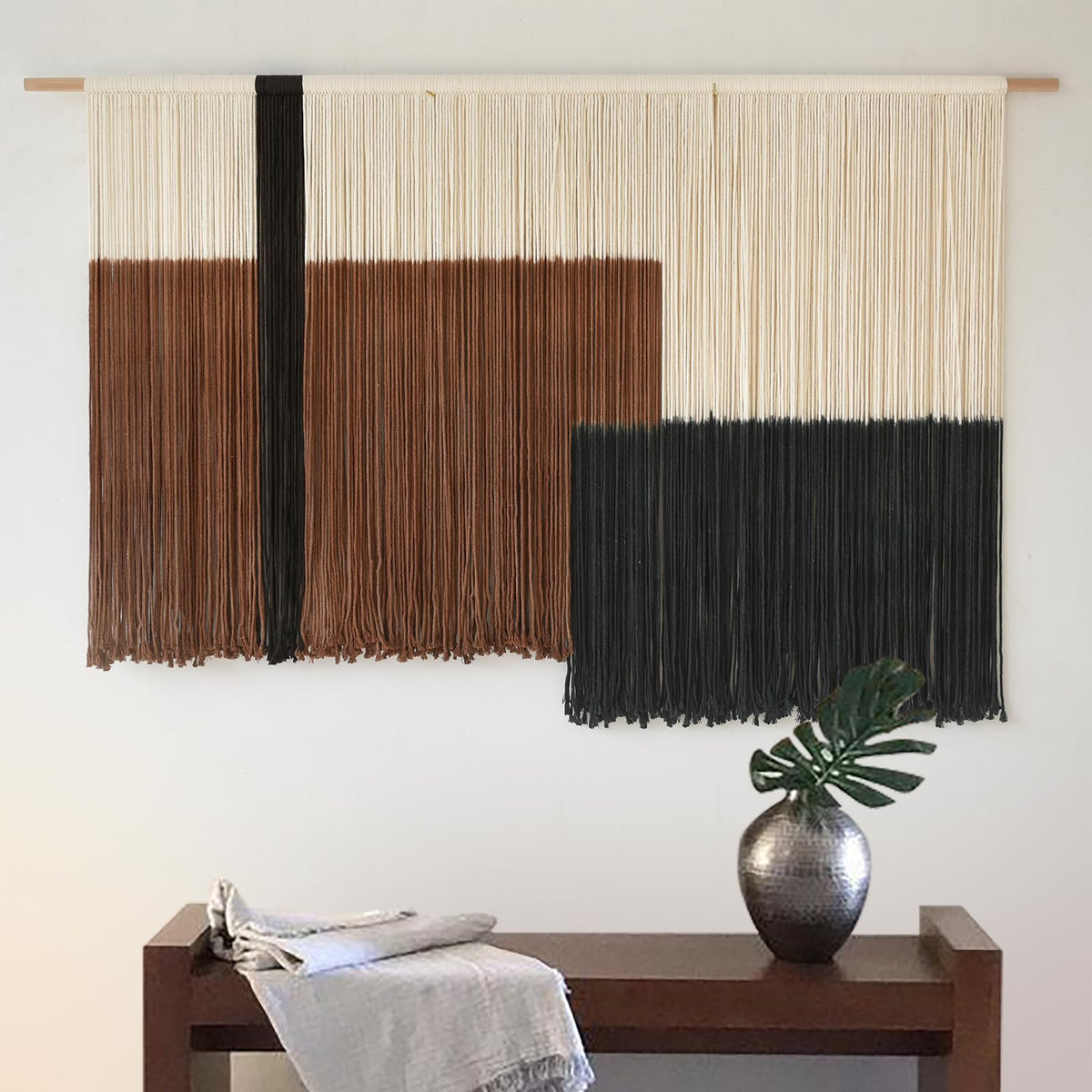 Flber Macrame Wall Hanging Tie-Dye Geometric Decor Large Scale Wall Art Statement Bohemian Yarn Tapestry Home Wall Decor 59''W*35''L