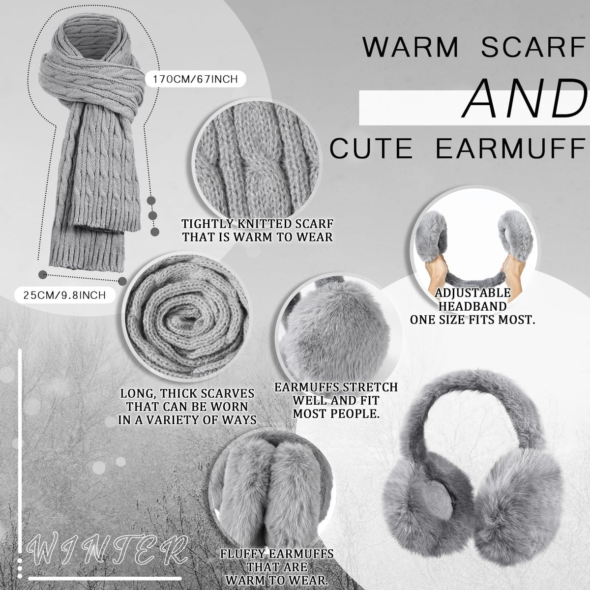 Geyoga 6 Pcs Winter Warm Set for Women Warm Beanies Hats Touchscreen Gloves Long Scarf Ear Muffs Socks Winter Gifts for Women
