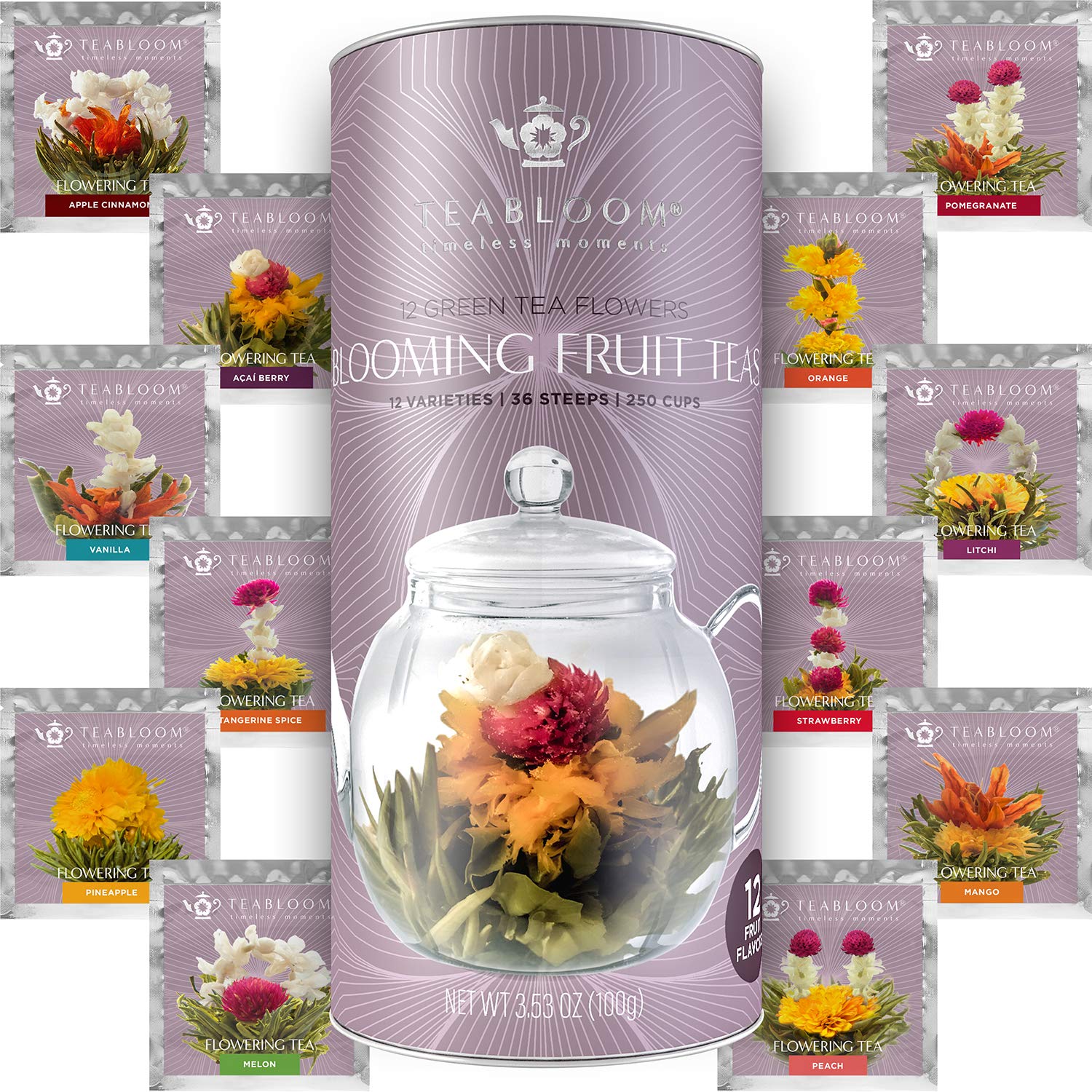 Teabloom - World's Finest Pyramid Tea Collection, 24 Varieties of USDA Certified Organic & Kosher Teas - Black Tea, Green Tea, White Tea, Oolong Tea, and Herbal/Fruit Tea Blends