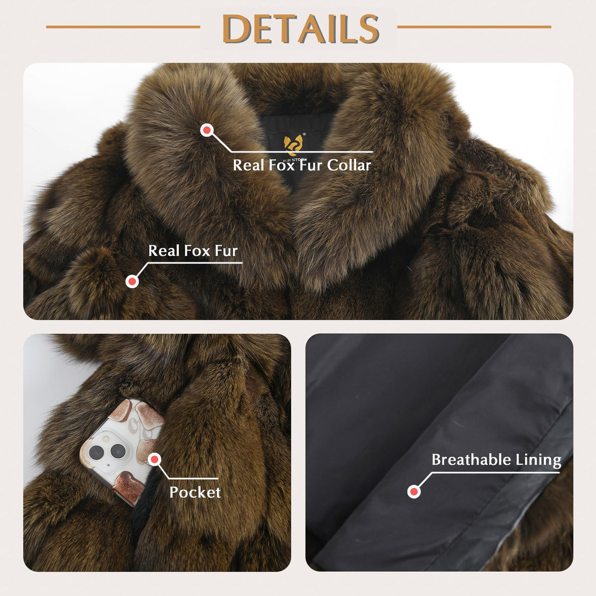 Fur Story Women's Genuine Fox Fur Coat Thick Warm Fur Jacket Winter coat
