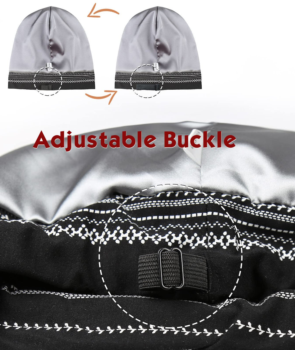 Adjustable Satin Lined Sleep Cap for Dreadlocks Curly Hair Large Head-Stay On Overnight