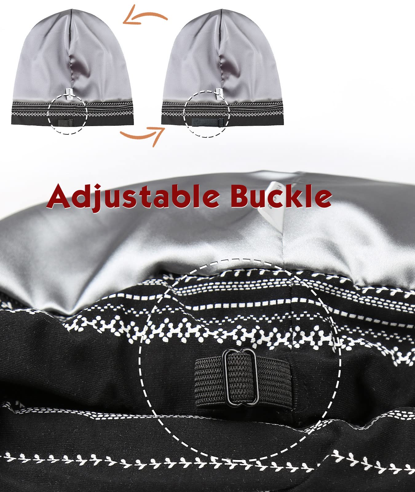 Adjustable Satin Lined Sleep Cap for Dreadlocks Curly Hair Large Head-Stay On Overnight