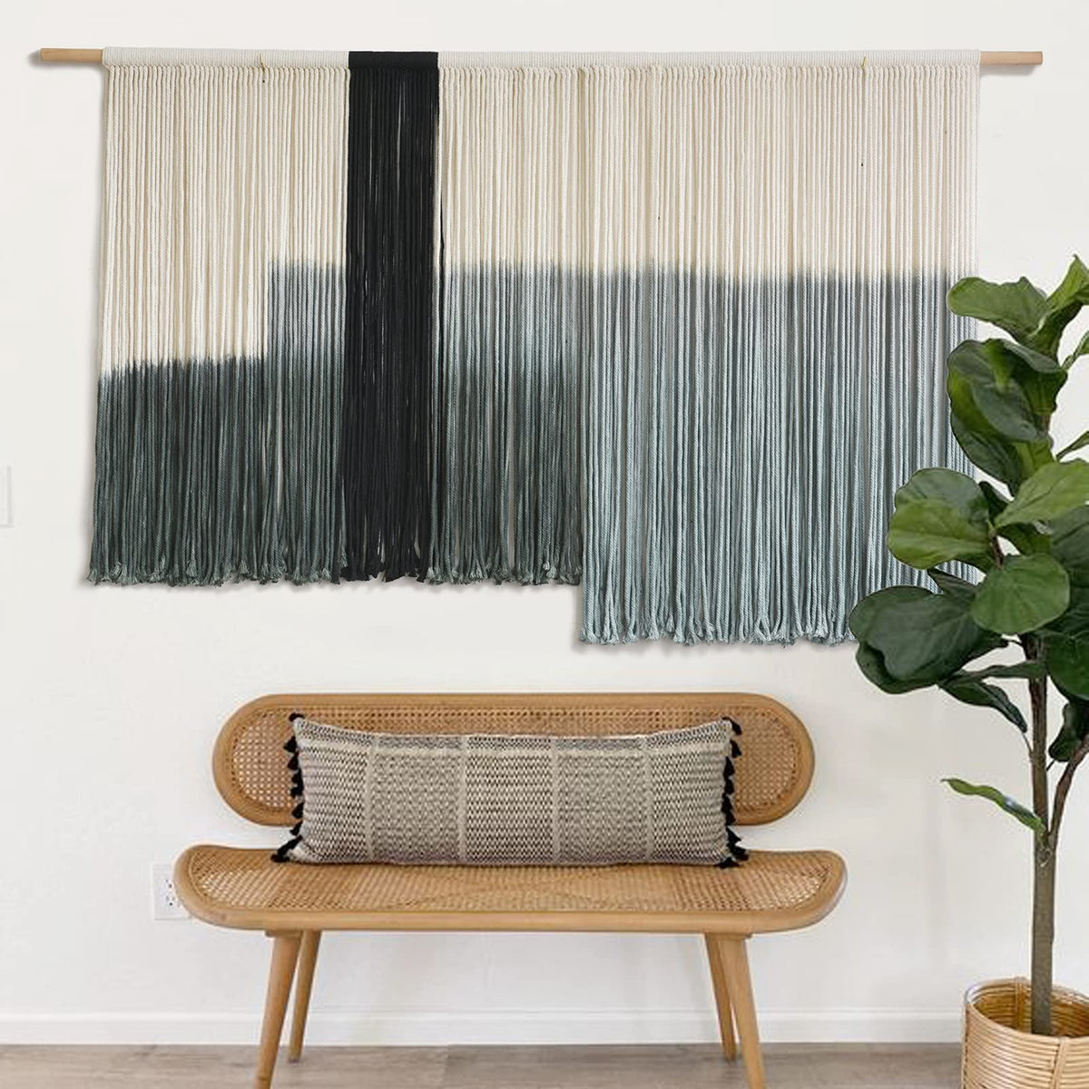 Flber Macrame Wall Hanging Tie-Dye Geometric Decor Large Scale Wall Art Statement Bohemian Yarn Tapestry Home Wall Decor 59''W*35''L