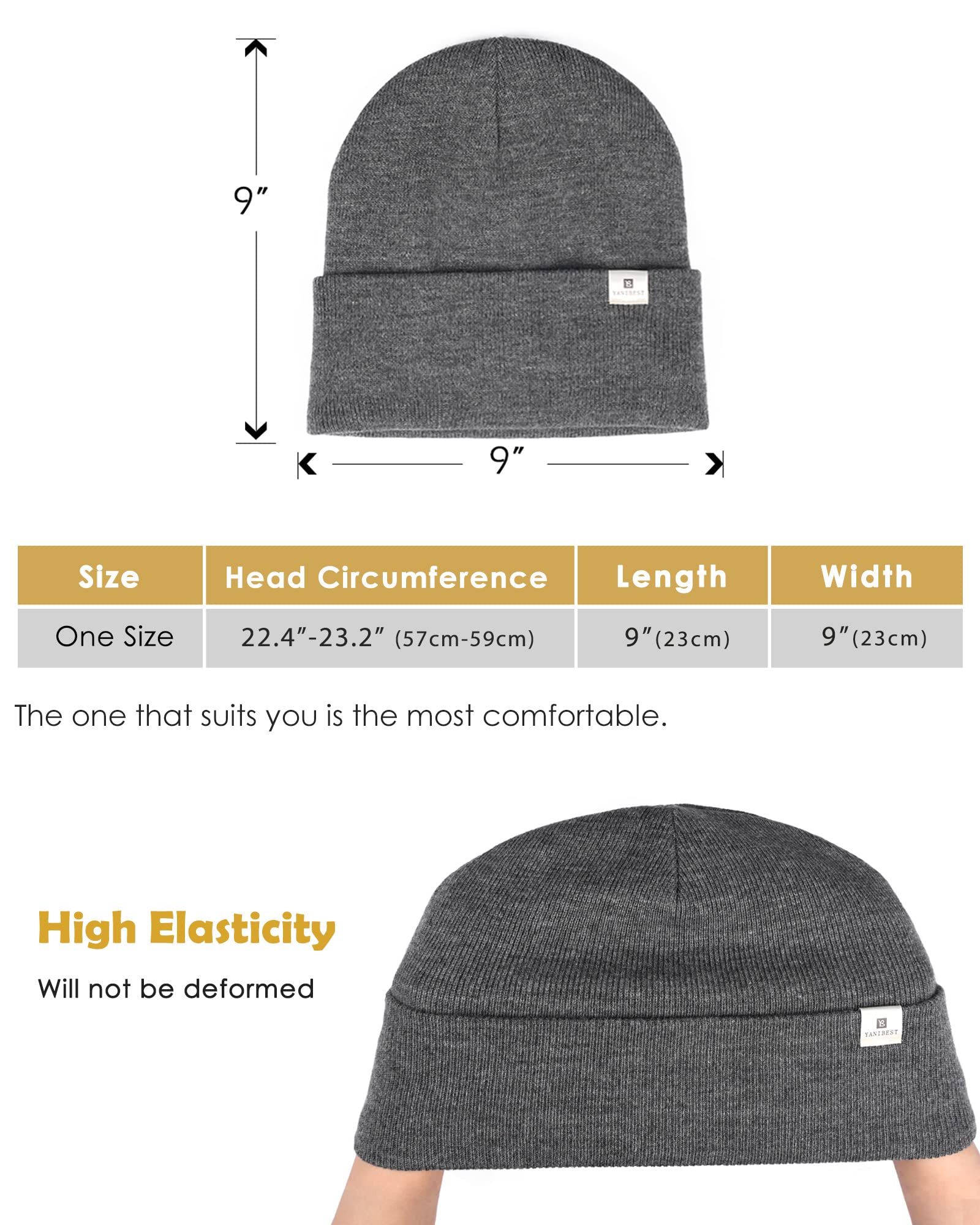 YANIBEST Satin Lined Beanie for Women Reduce Frizz Winter Hats for Women Men Silk Lining Soft Slouchy Warm Cuffed Less Static